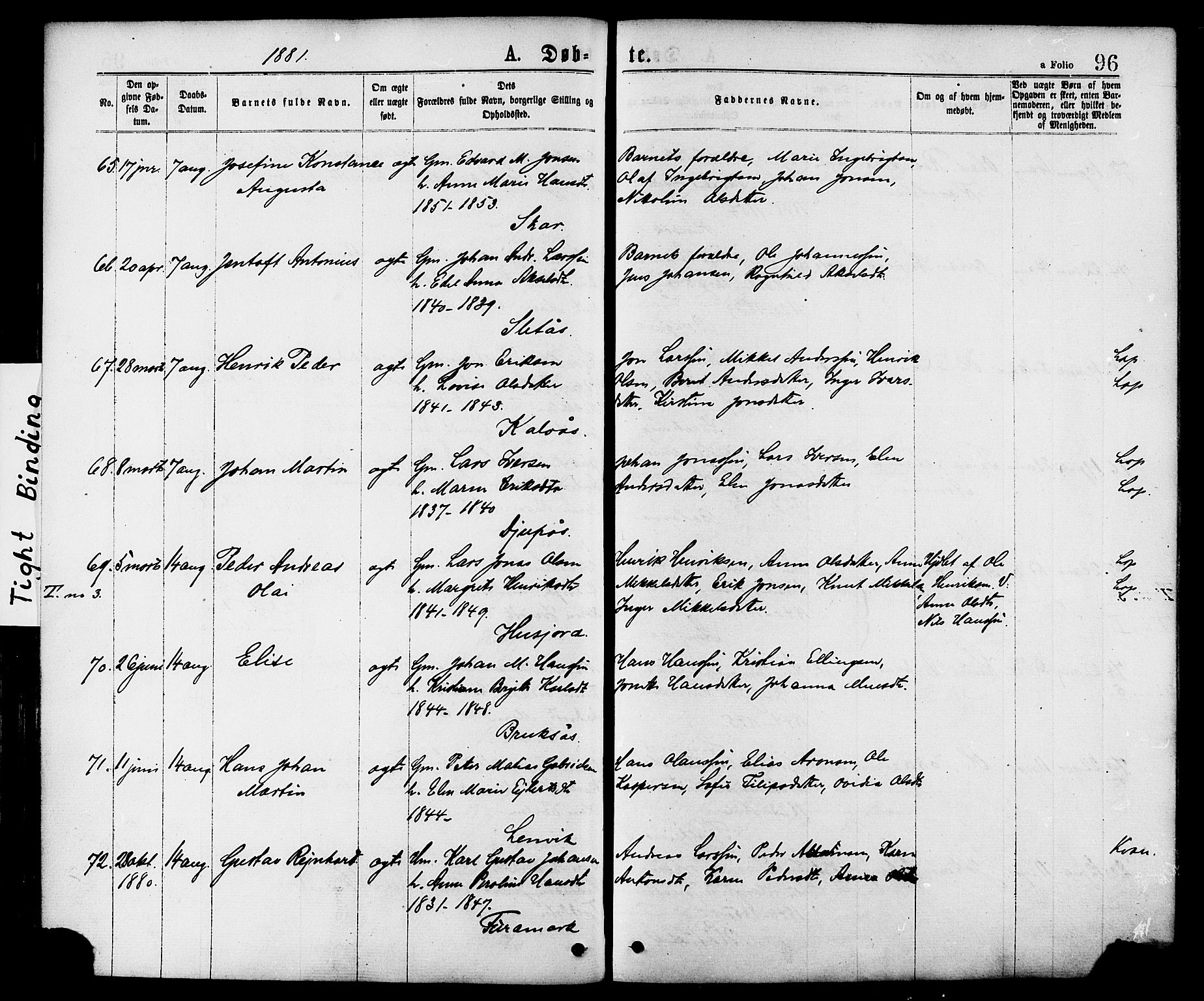 Ministerialprotokoller, klokkerbøker og fødselsregistre - Nordland, SAT/A-1459/863/L0897: Parish register (official) no. 863A09, 1872-1886, p. 96