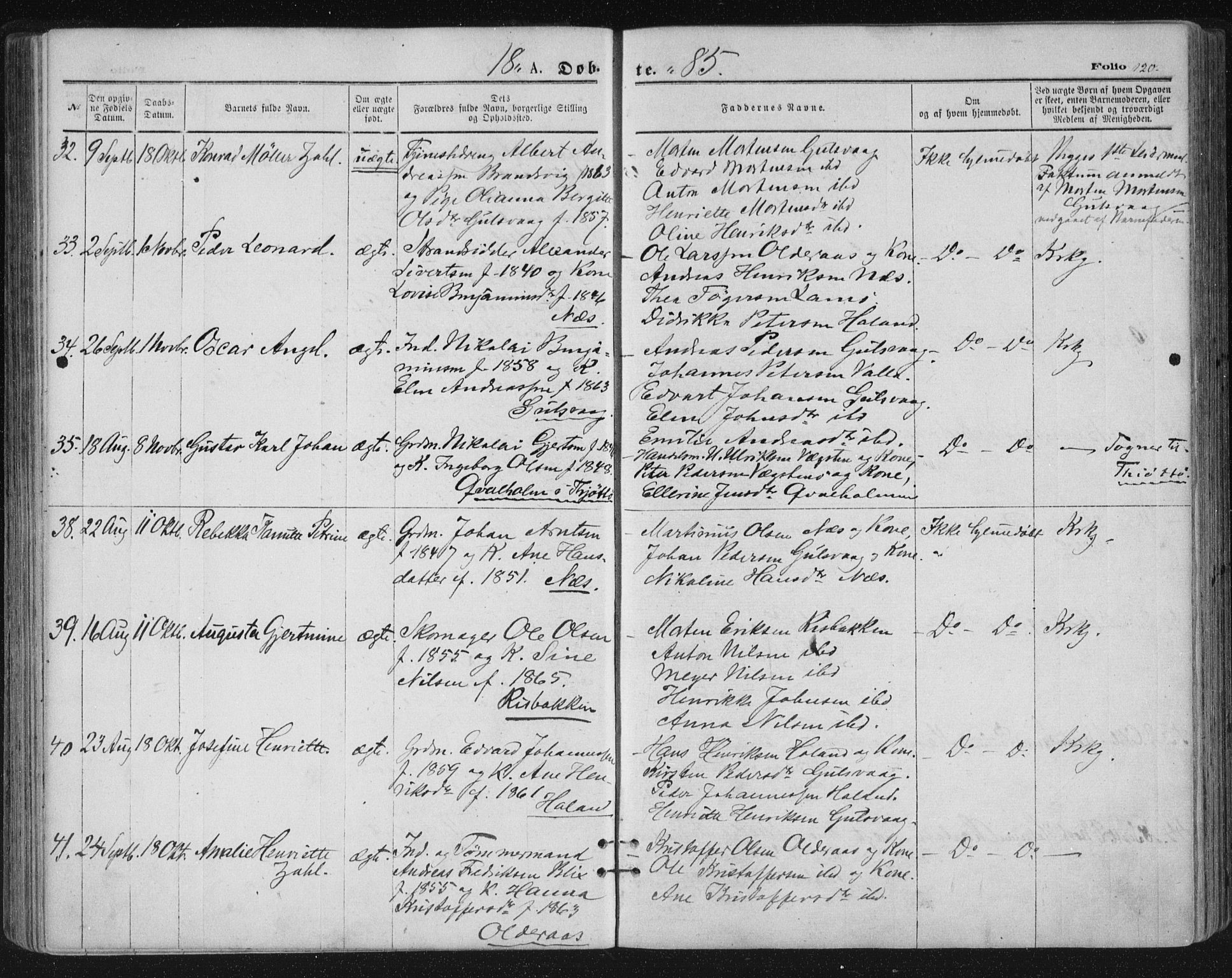 Ministerialprotokoller, klokkerbøker og fødselsregistre - Nordland, SAT/A-1459/816/L0241: Parish register (official) no. 816A07, 1870-1885, p. 120