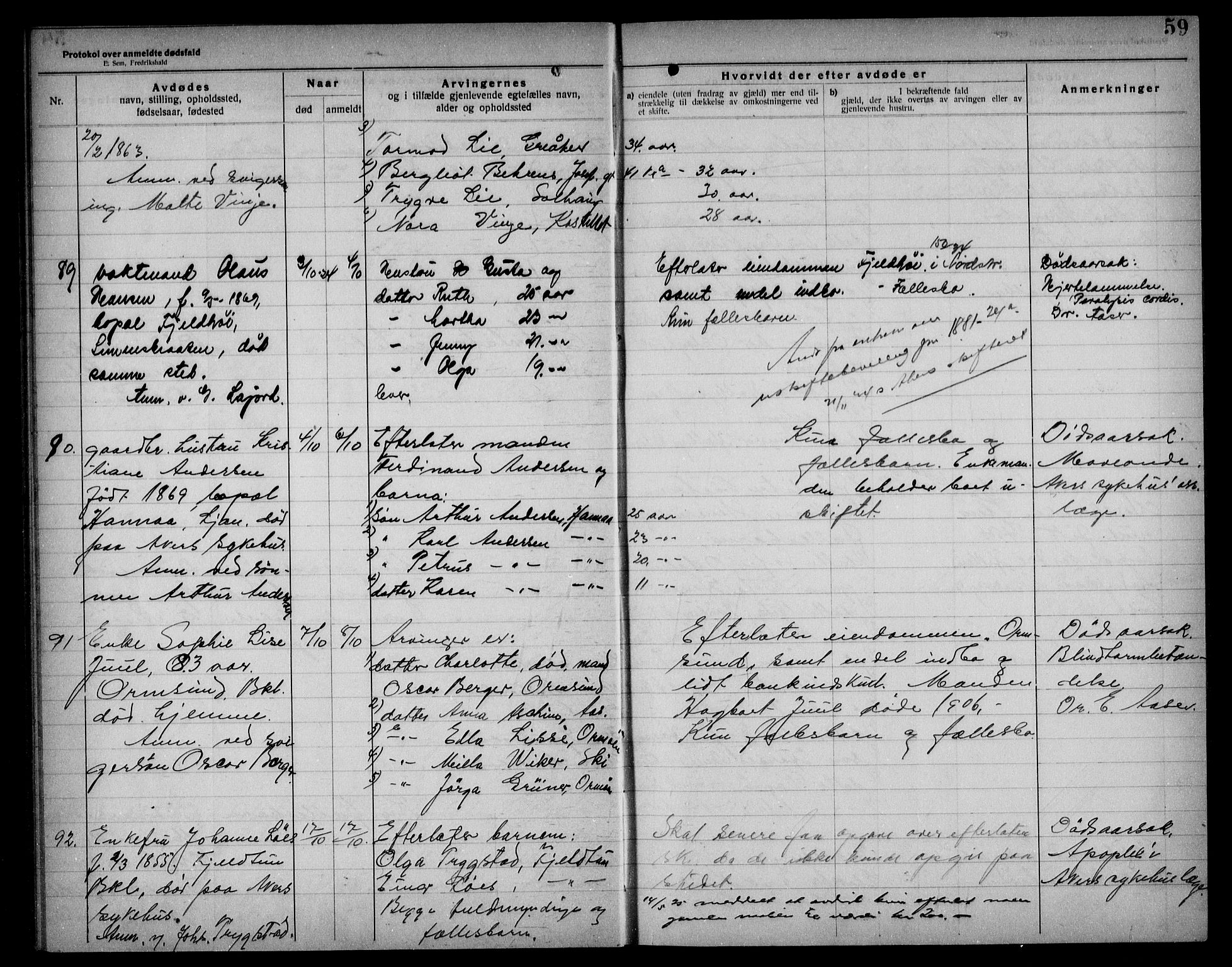 Aker kriminaldommer, skifte- og auksjonsforvalterembete, AV/SAO-A-10452/H/Hb/Hba/Hbad/L0001: Dødsfallsprotokoll for Nordstrand, 1922-1929, p. 59