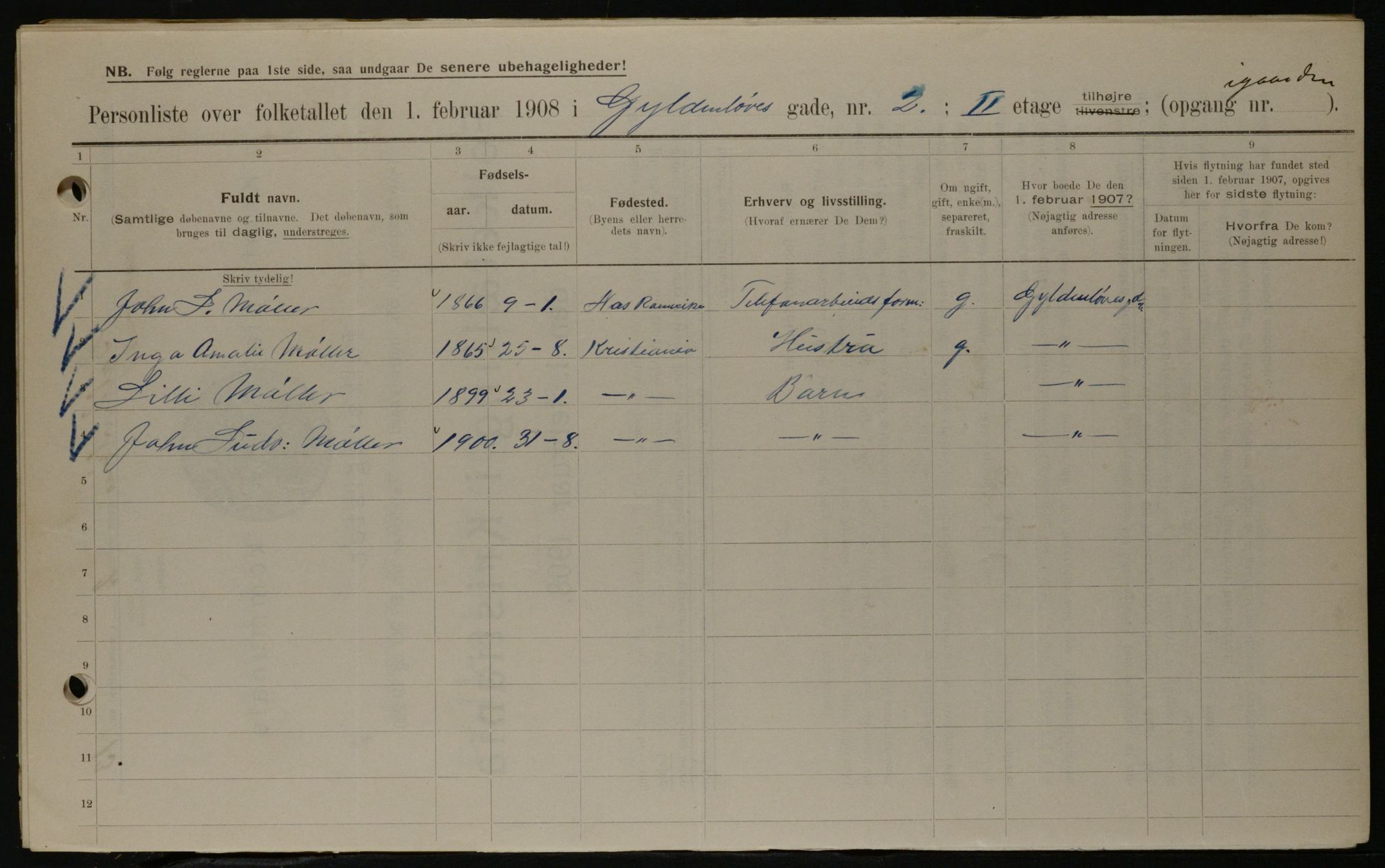 OBA, Municipal Census 1908 for Kristiania, 1908, p. 29327