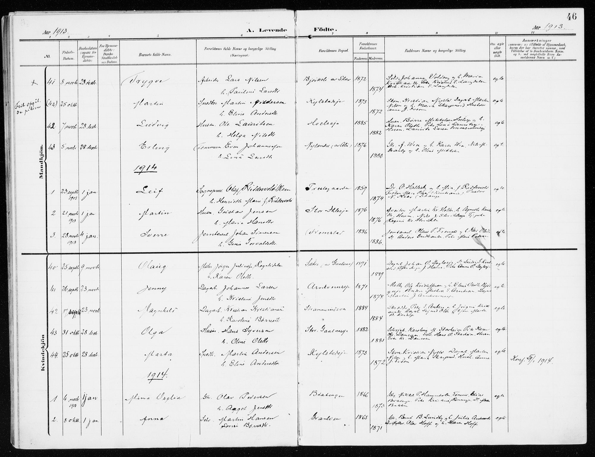 Furnes prestekontor, SAH/PREST-012/K/Ka/L0001: Parish register (official) no. 1, 1907-1935, p. 46