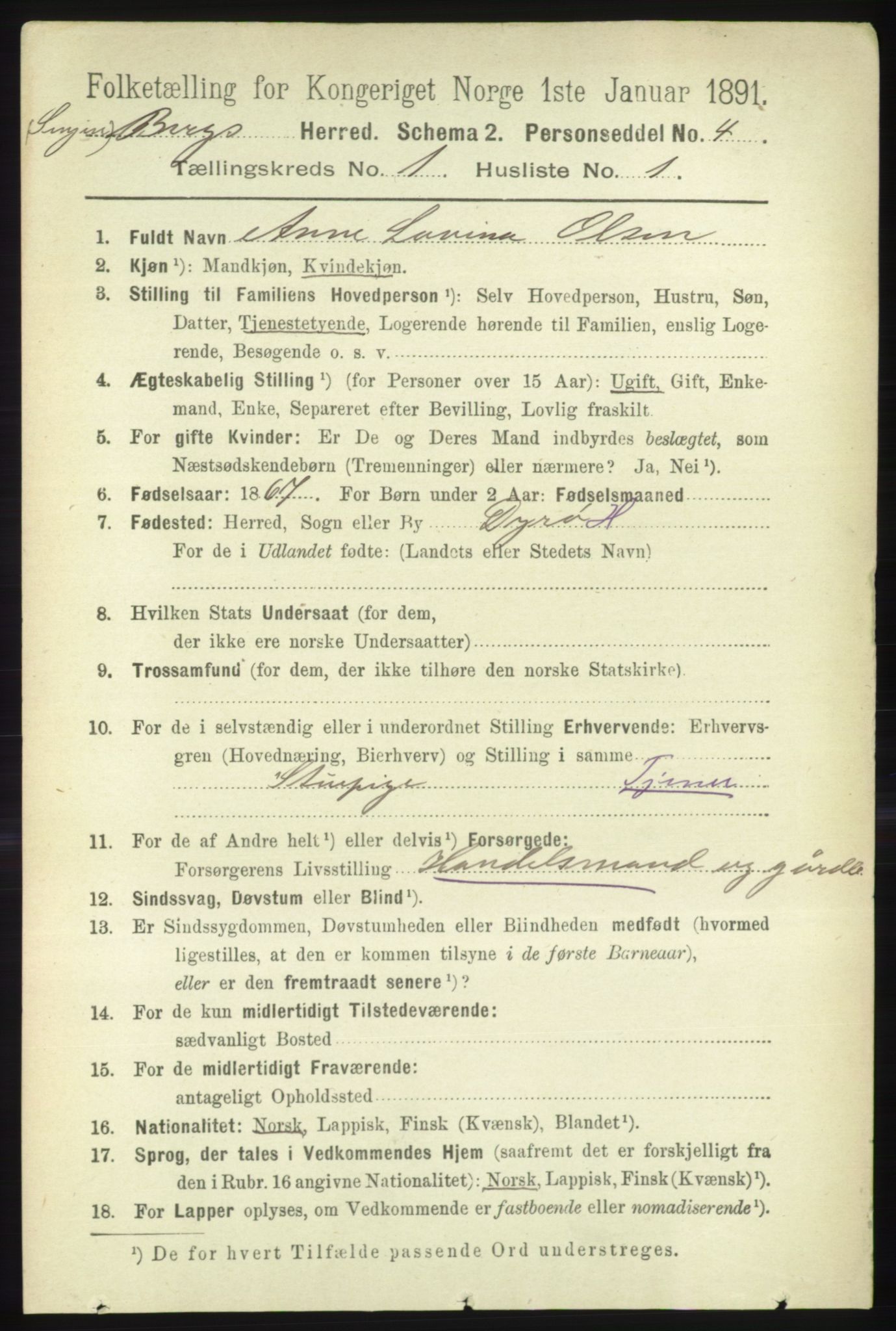 RA, 1891 census for 1929 Berg, 1891, p. 98