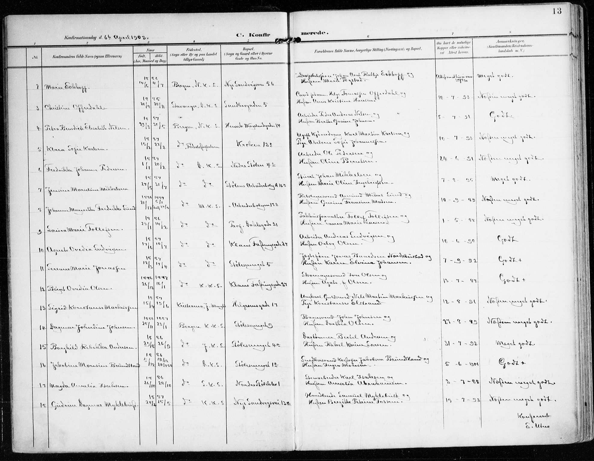 Mariakirken Sokneprestembete, AV/SAB-A-76901/H/Haa/L0014: Parish register (official) no. C 2, 1900-1916, p. 13