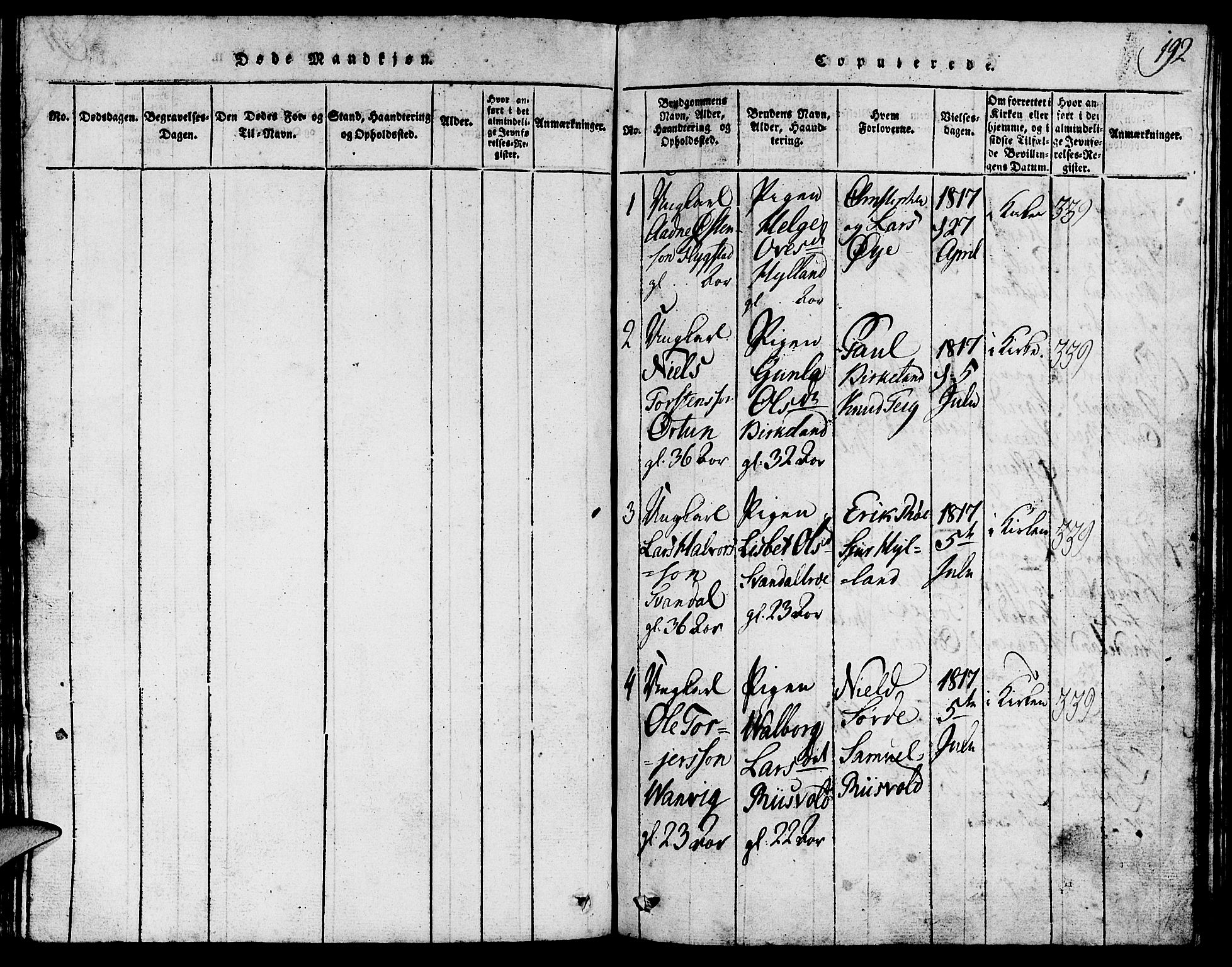 Suldal sokneprestkontor, SAST/A-101845/01/V/L0002: Parish register (copy) no. B 2, 1816-1845, p. 192