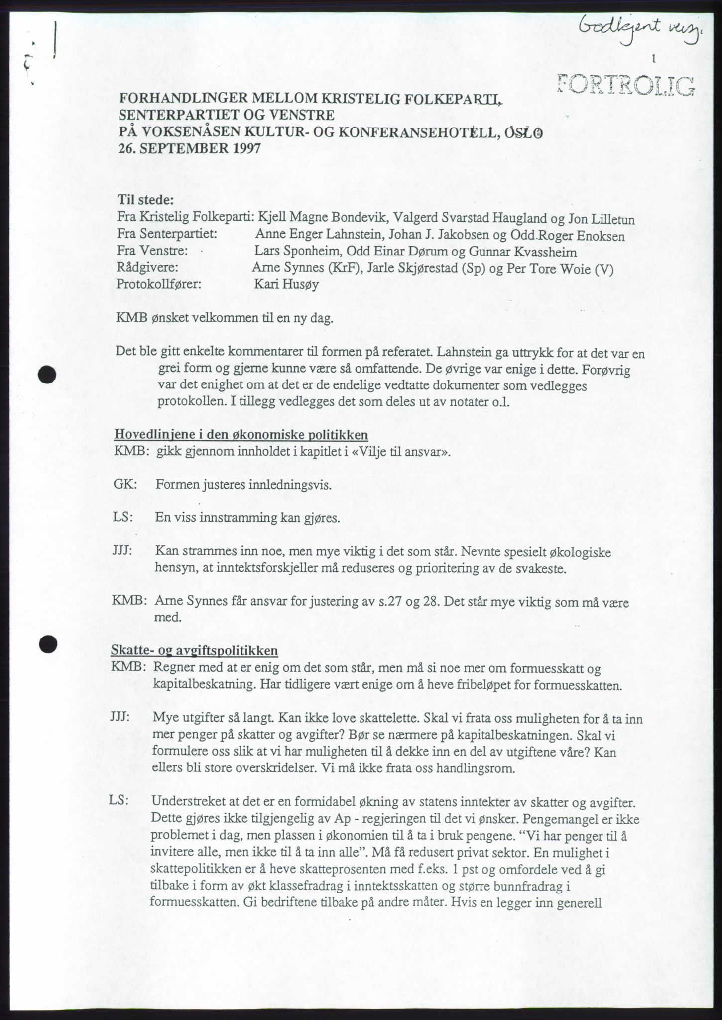 Forhandlingene mellom Kristelig Folkeparti, Senterpartiet og Venstre om dannelse av regjering, AV/RA-PA-1073/A/L0001: Forhandlingsprotokoller, 1997, p. 33