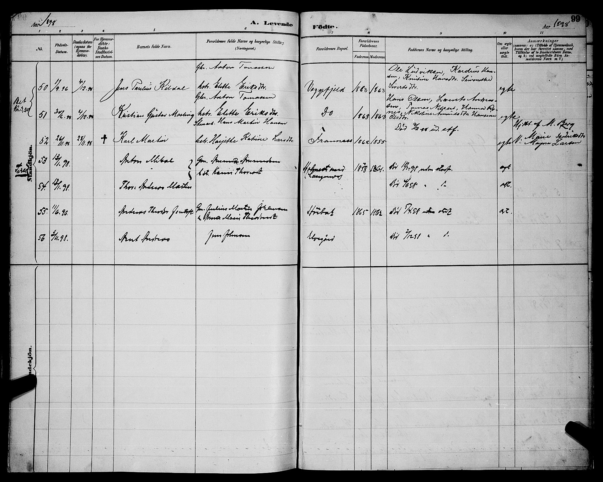 Ministerialprotokoller, klokkerbøker og fødselsregistre - Nordland, AV/SAT-A-1459/866/L0952: Parish register (copy) no. 866C01, 1886-1899, p. 99