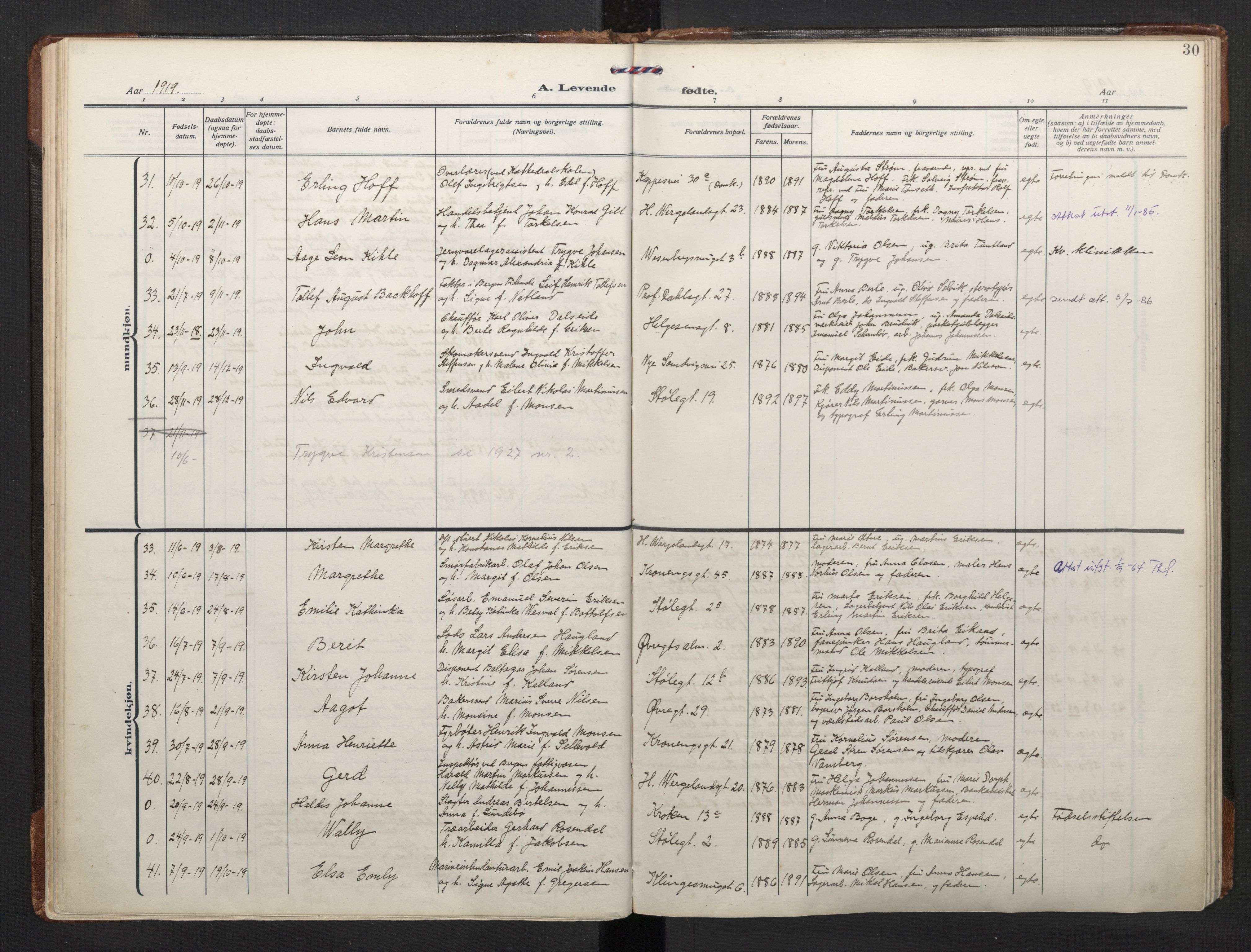 Mariakirken Sokneprestembete, AV/SAB-A-76901/H/Haa/L0011: Parish register (official) no. B 2, 1916-1934, p. 29b-30a