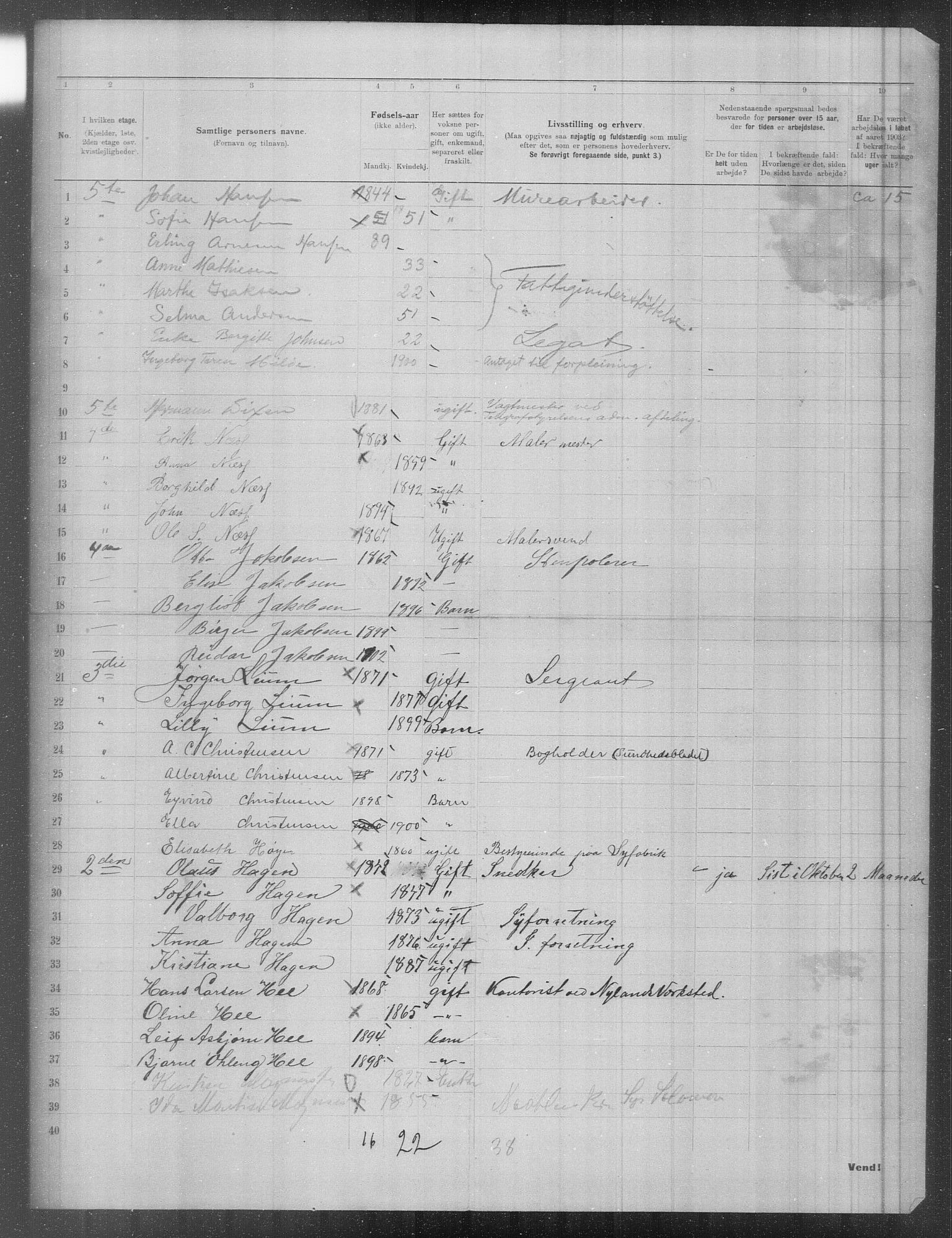 OBA, Municipal Census 1903 for Kristiania, 1903, p. 1391