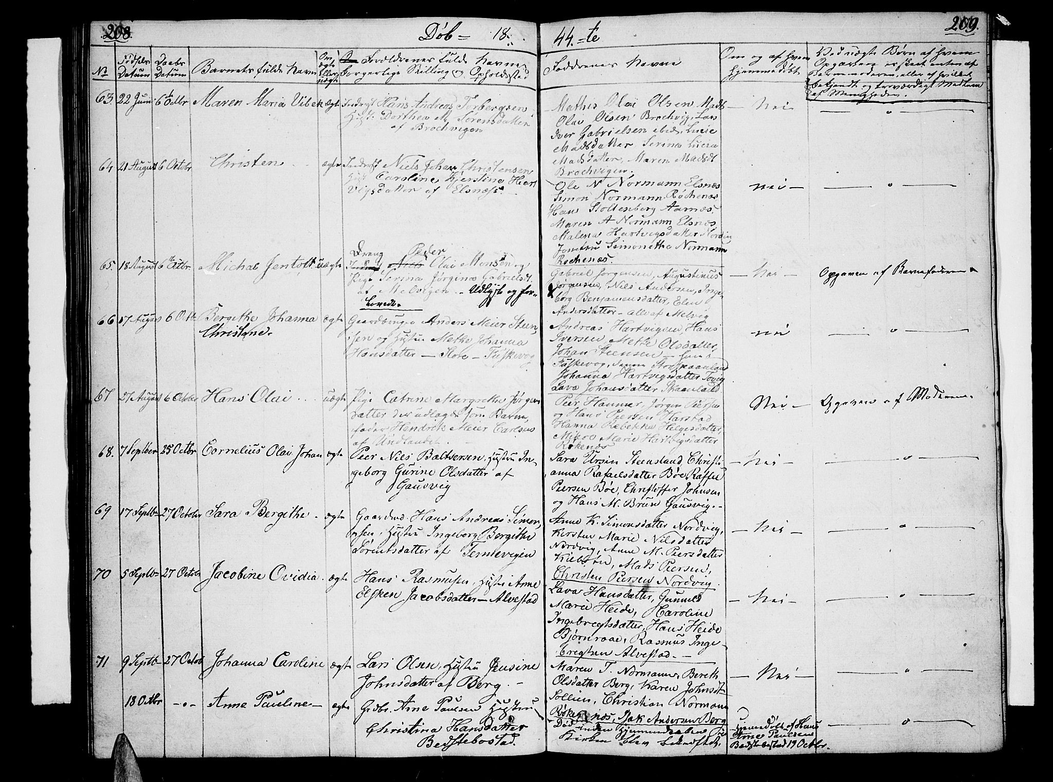 Trondenes sokneprestkontor, AV/SATØ-S-1319/H/Hb/L0005klokker: Parish register (copy) no. 5, 1834-1845, p. 208-209