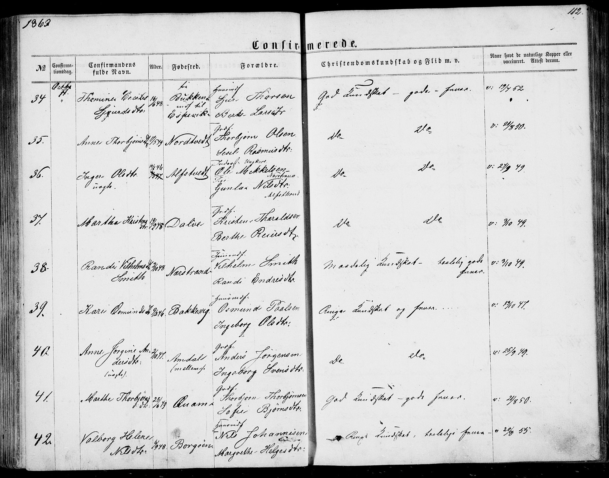 Nedstrand sokneprestkontor, AV/SAST-A-101841/01/IV: Parish register (official) no. A 9, 1861-1876, p. 112