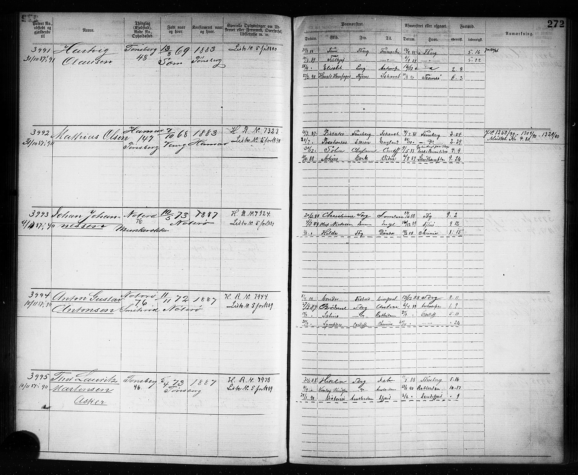 Tønsberg innrulleringskontor, AV/SAKO-A-786/F/Fb/L0007: Annotasjonsrulle Patent nr. 2636-5150, 1881-1892, p. 273