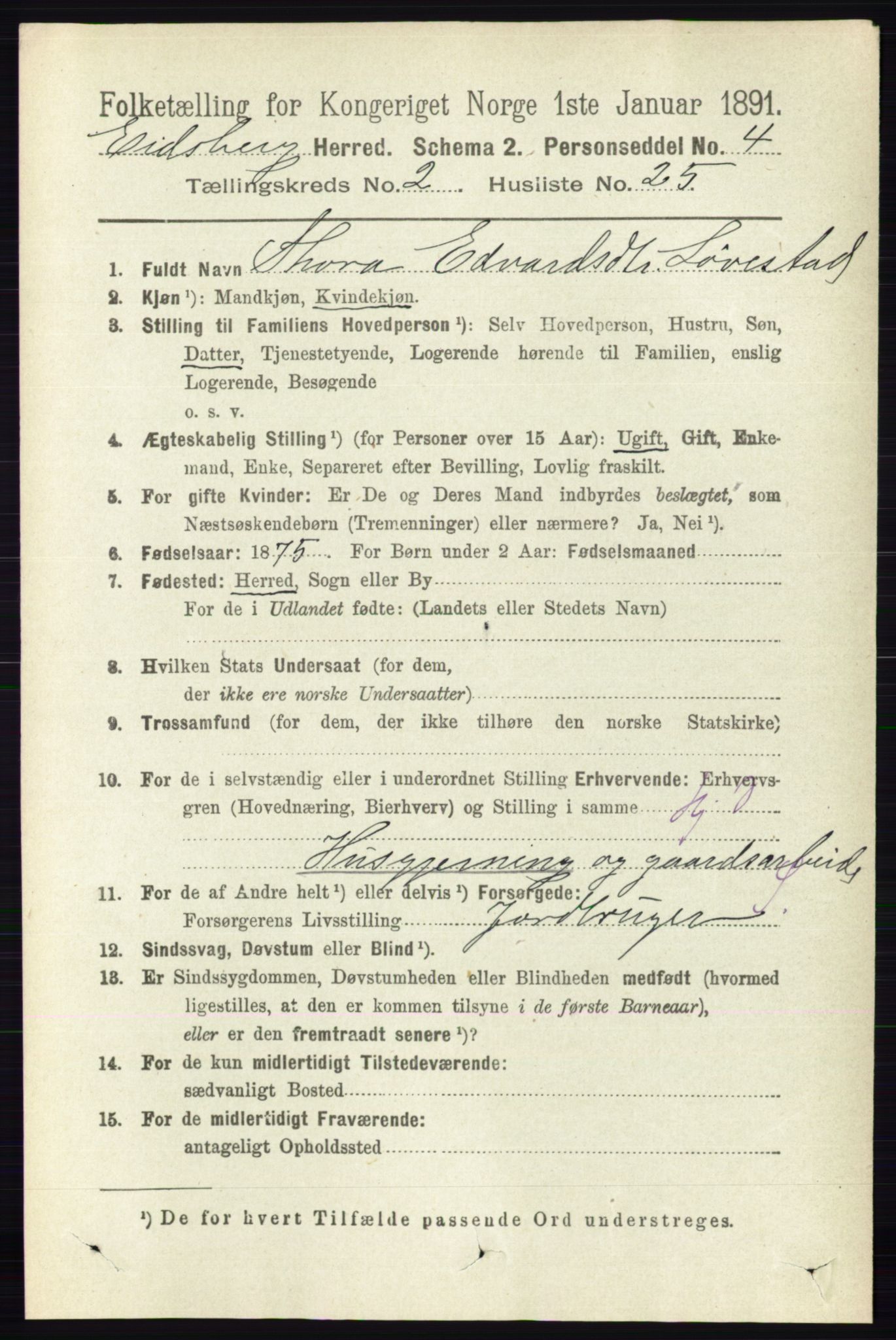 RA, 1891 census for 0125 Eidsberg, 1891, p. 977