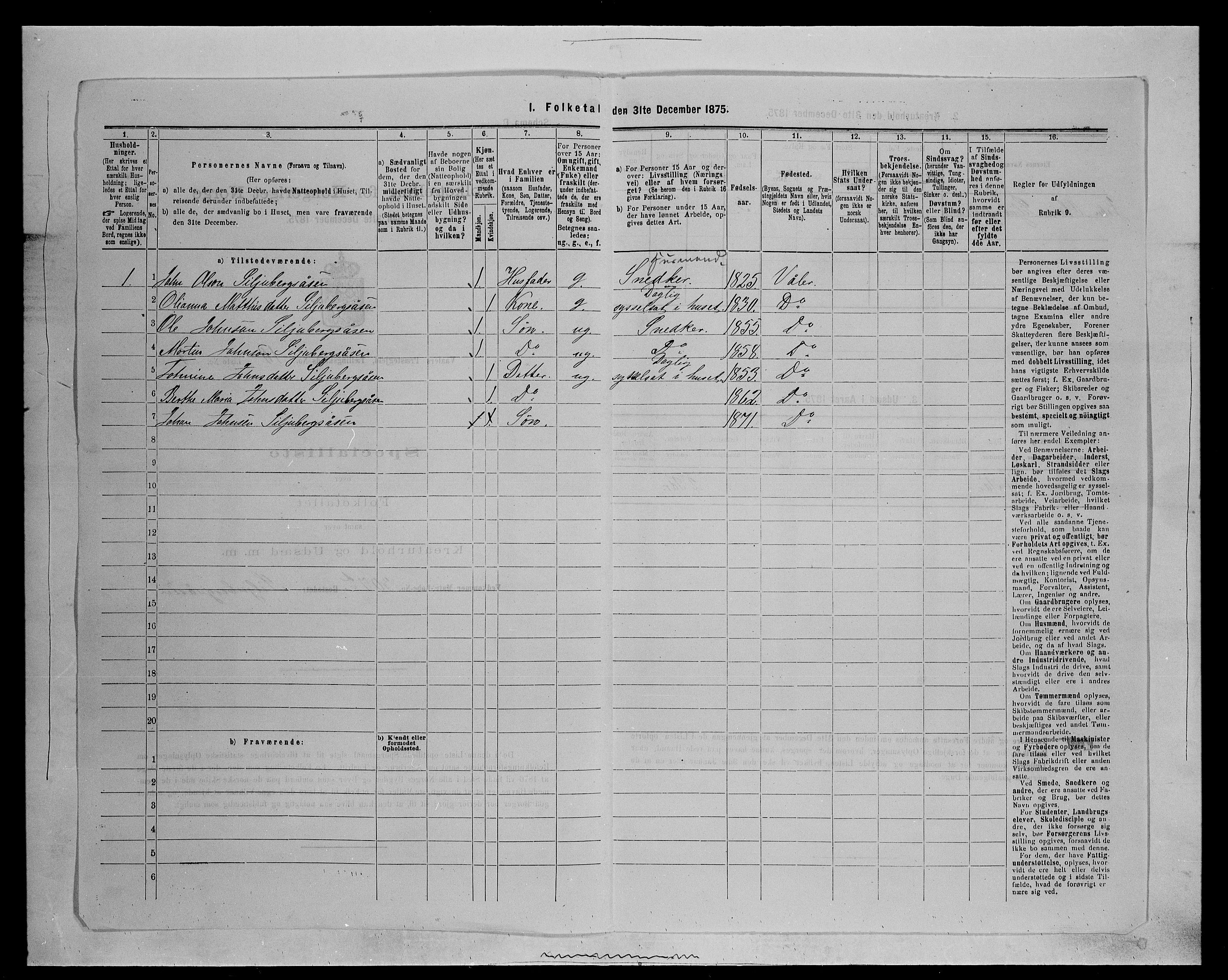 SAH, 1875 census for 0426P Våler parish (Hedmark), 1875, p. 1297