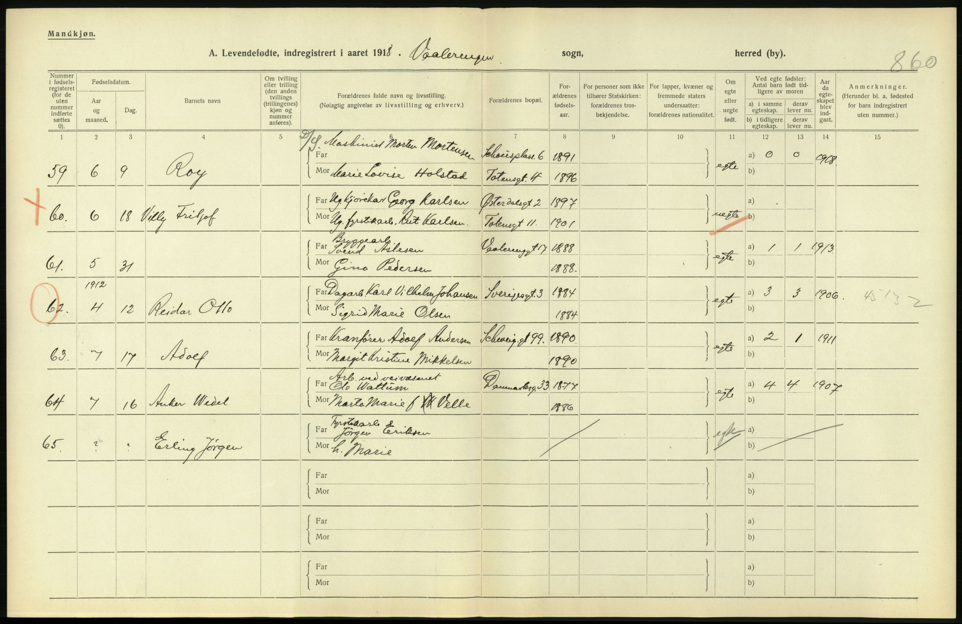 Statistisk sentralbyrå, Sosiodemografiske emner, Befolkning, AV/RA-S-2228/D/Df/Dfb/Dfbh/L0008: Kristiania: Levendefødte menn og kvinner., 1918, p. 376