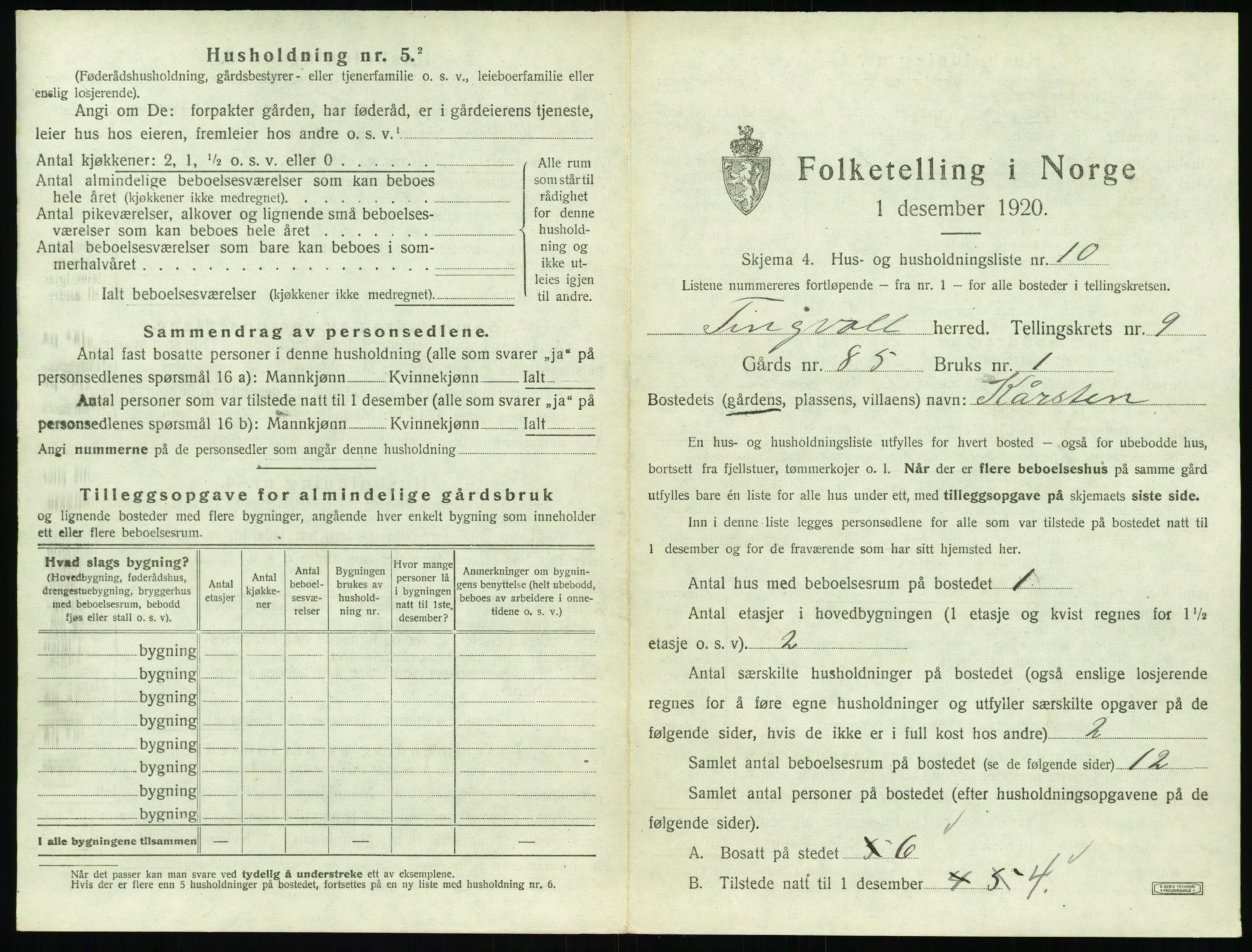 SAT, 1920 census for Tingvoll, 1920, p. 718