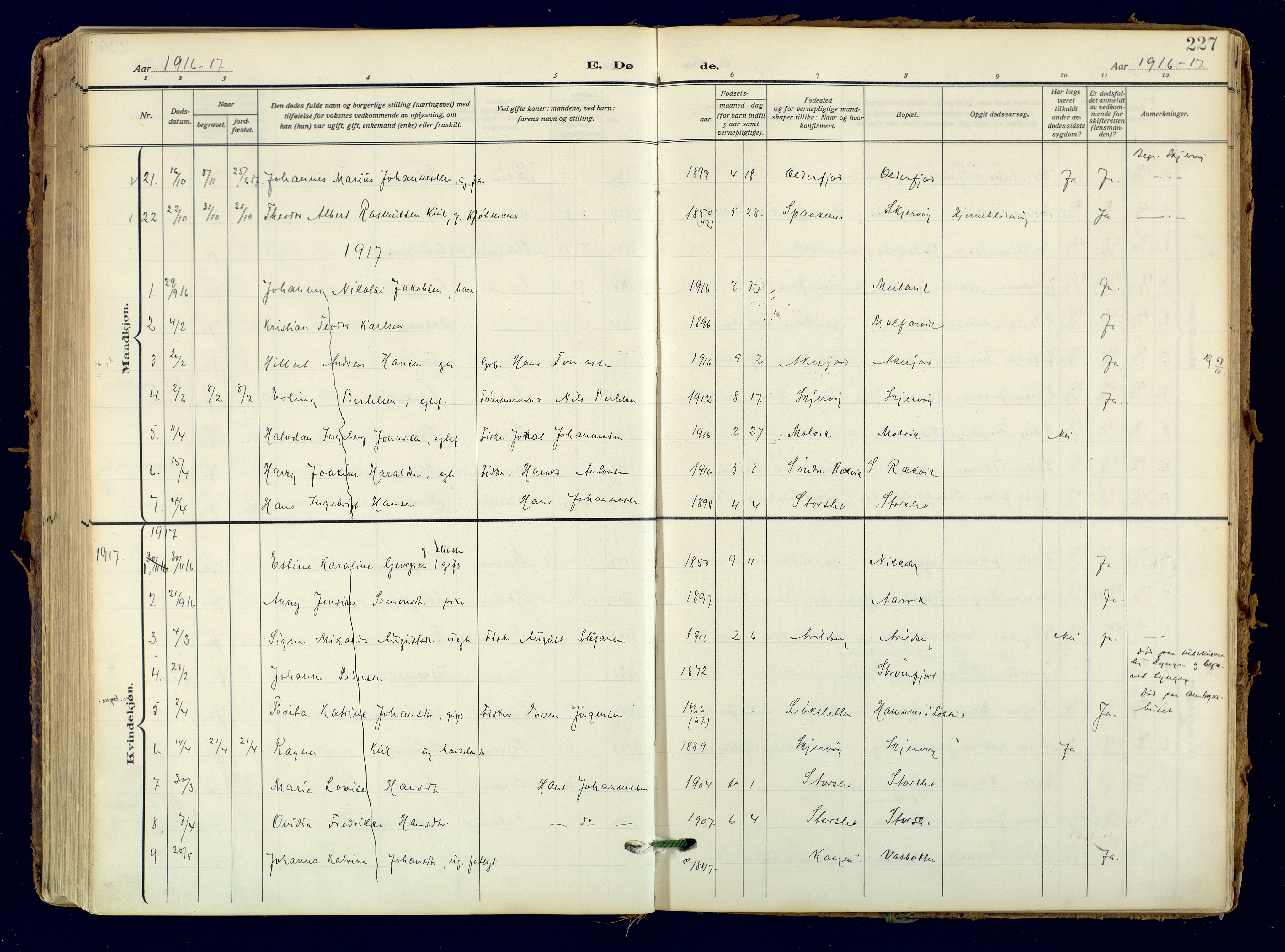 Skjervøy sokneprestkontor, SATØ/S-1300/H/Ha/Haa: Parish register (official) no. 18, 1910-1926, p. 227