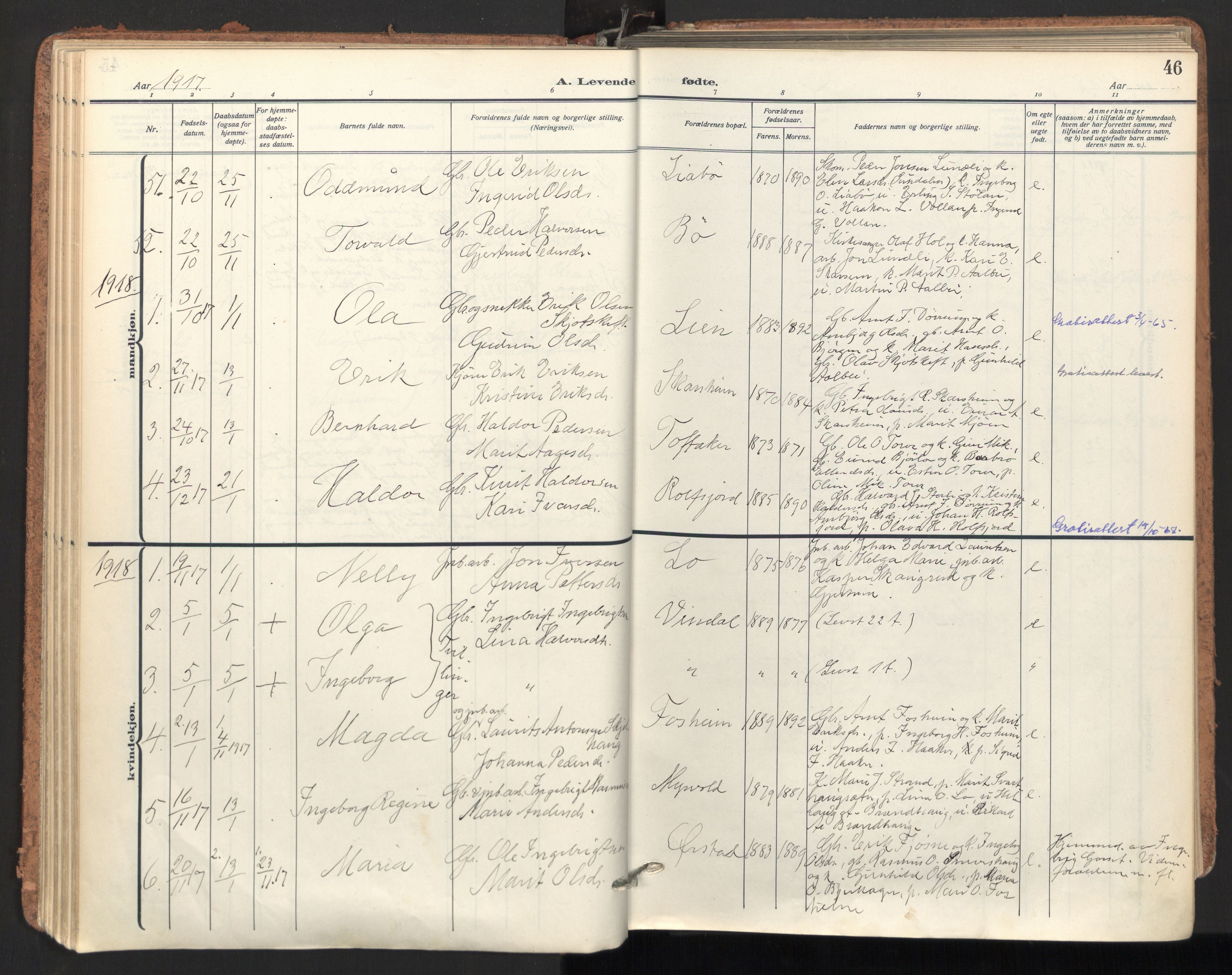 Ministerialprotokoller, klokkerbøker og fødselsregistre - Sør-Trøndelag, SAT/A-1456/678/L0909: Parish register (official) no. 678A17, 1912-1930, p. 46