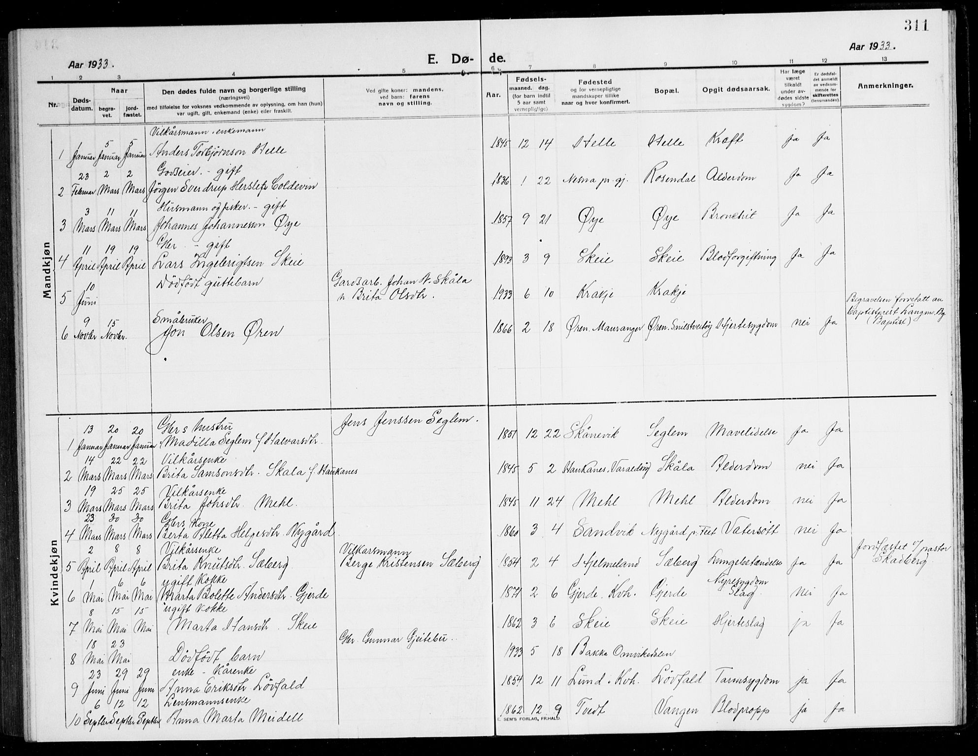 Kvinnherad sokneprestembete, SAB/A-76401/H/Hab: Parish register (copy) no. A 3, 1911-1945, p. 311