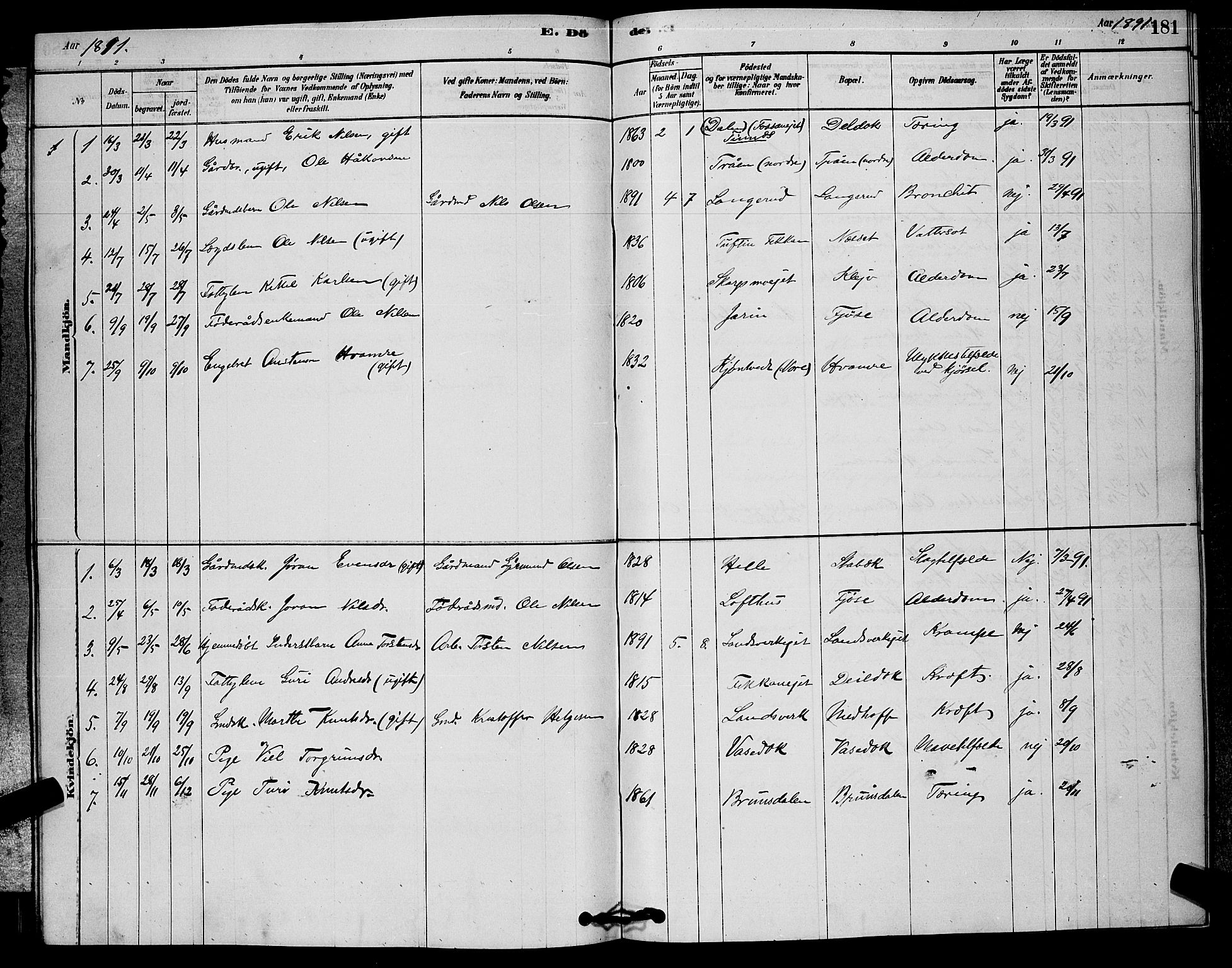 Rollag kirkebøker, SAKO/A-240/G/Ga/L0004: Parish register (copy) no. I 4, 1878-1903, p. 181