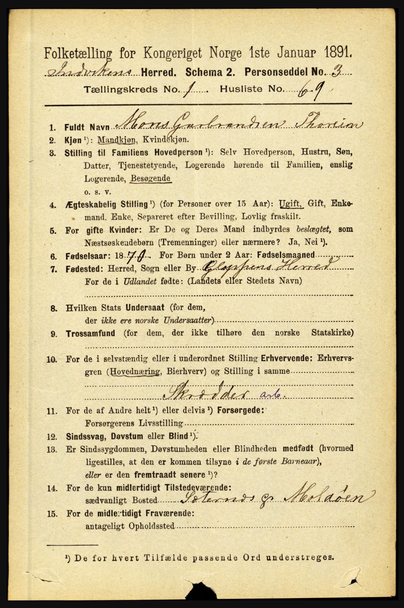 RA, 1891 census for 1447 Innvik, 1891, p. 540