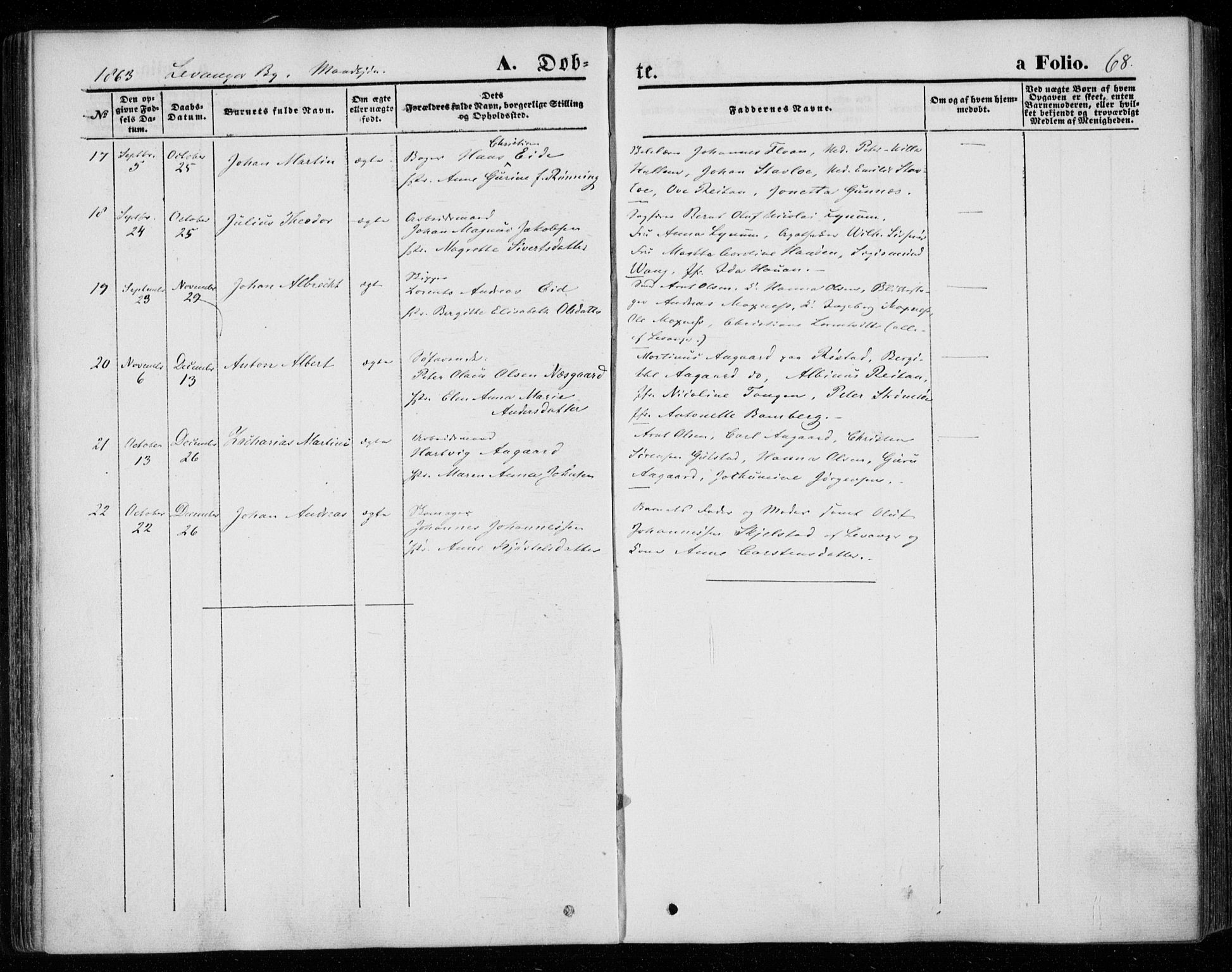Ministerialprotokoller, klokkerbøker og fødselsregistre - Nord-Trøndelag, SAT/A-1458/720/L0184: Parish register (official) no. 720A02 /1, 1855-1863, p. 68