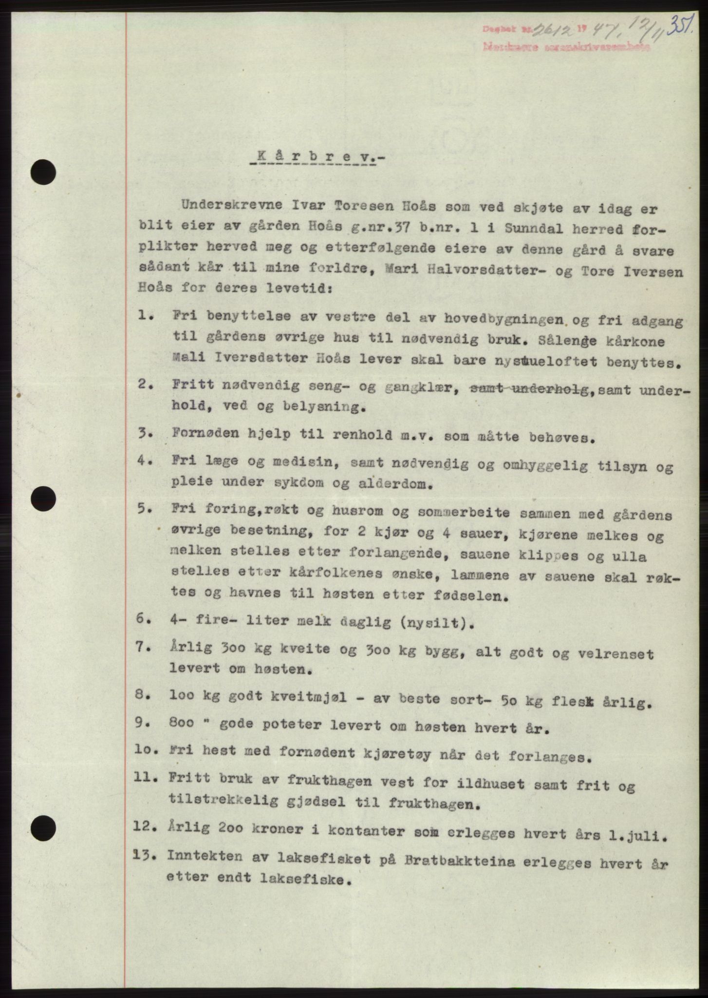 Nordmøre sorenskriveri, AV/SAT-A-4132/1/2/2Ca: Mortgage book no. B97, 1947-1948, Diary no: : 2612/1947