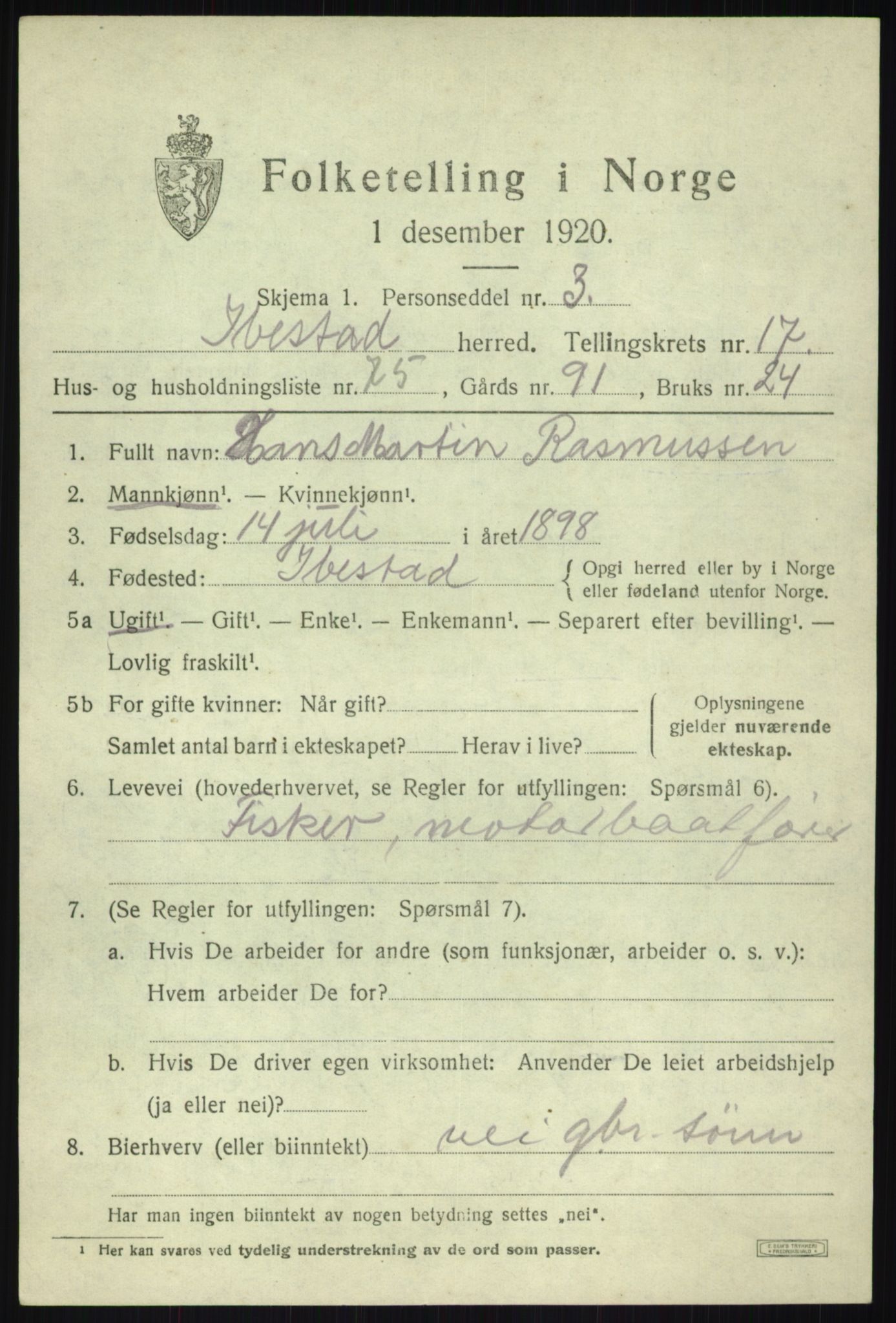 SATØ, 1920 census for Ibestad, 1920, p. 9647