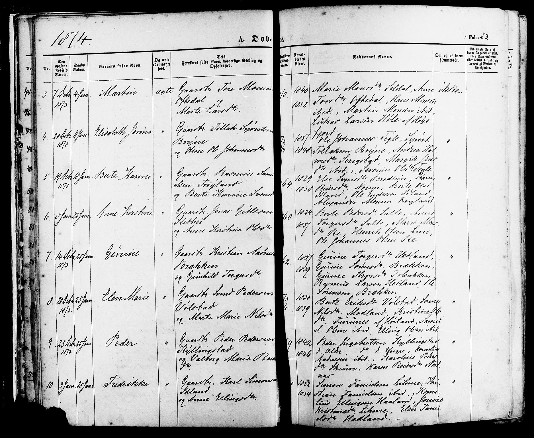 Lye sokneprestkontor, AV/SAST-A-101794/001/30BA/L0008: Parish register (official) no. A 7, 1872-1881, p. 23