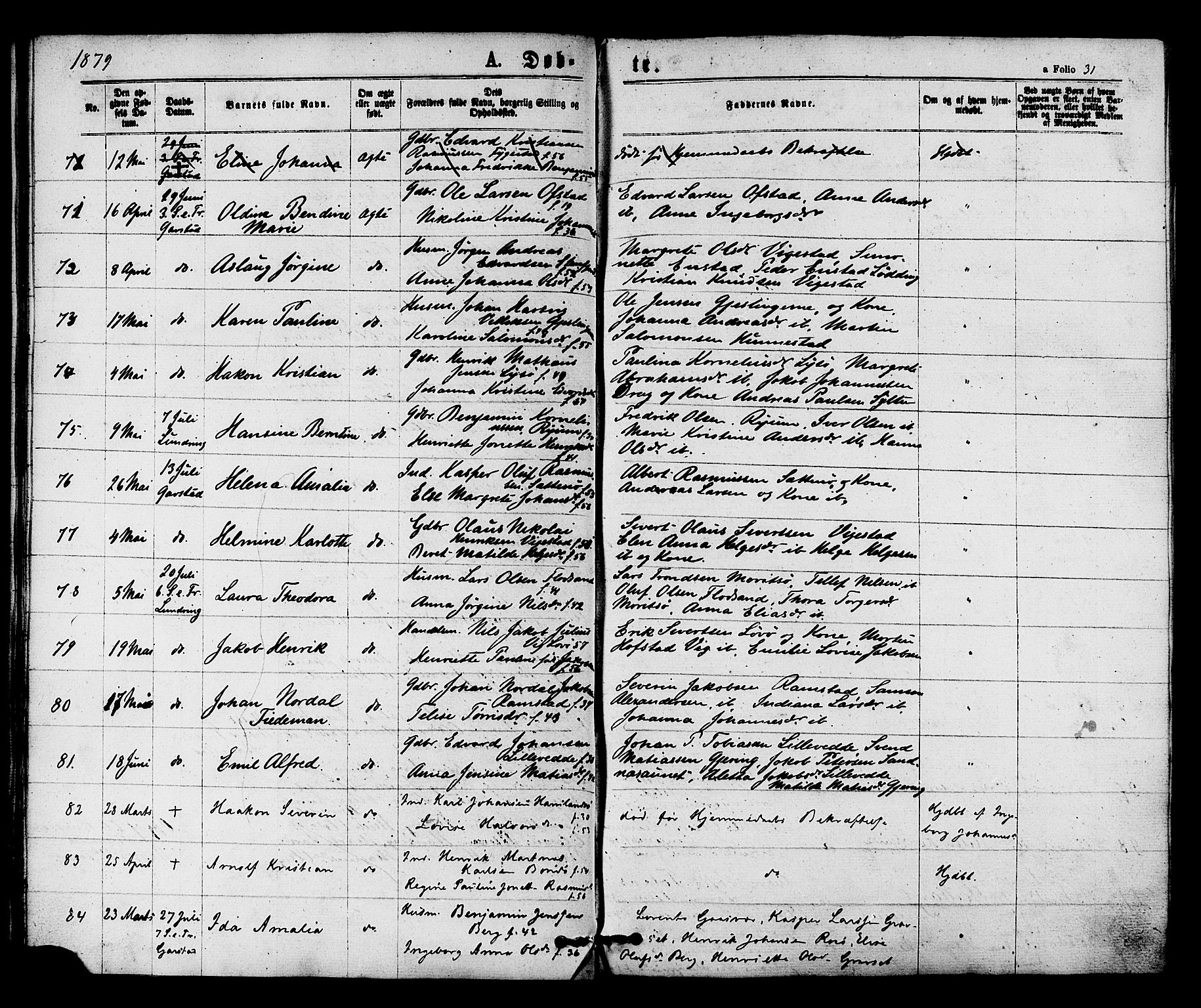 Ministerialprotokoller, klokkerbøker og fødselsregistre - Nord-Trøndelag, AV/SAT-A-1458/784/L0671: Parish register (official) no. 784A06, 1876-1879, p. 31