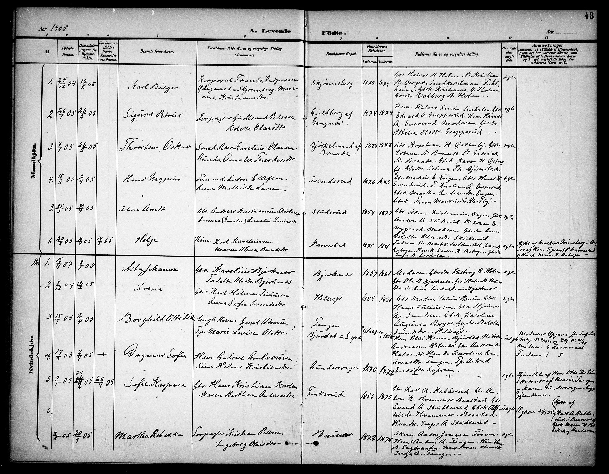 Høland prestekontor Kirkebøker, SAO/A-10346a/F/Fb/L0003: Parish register (official) no. II 3, 1897-1912, p. 43