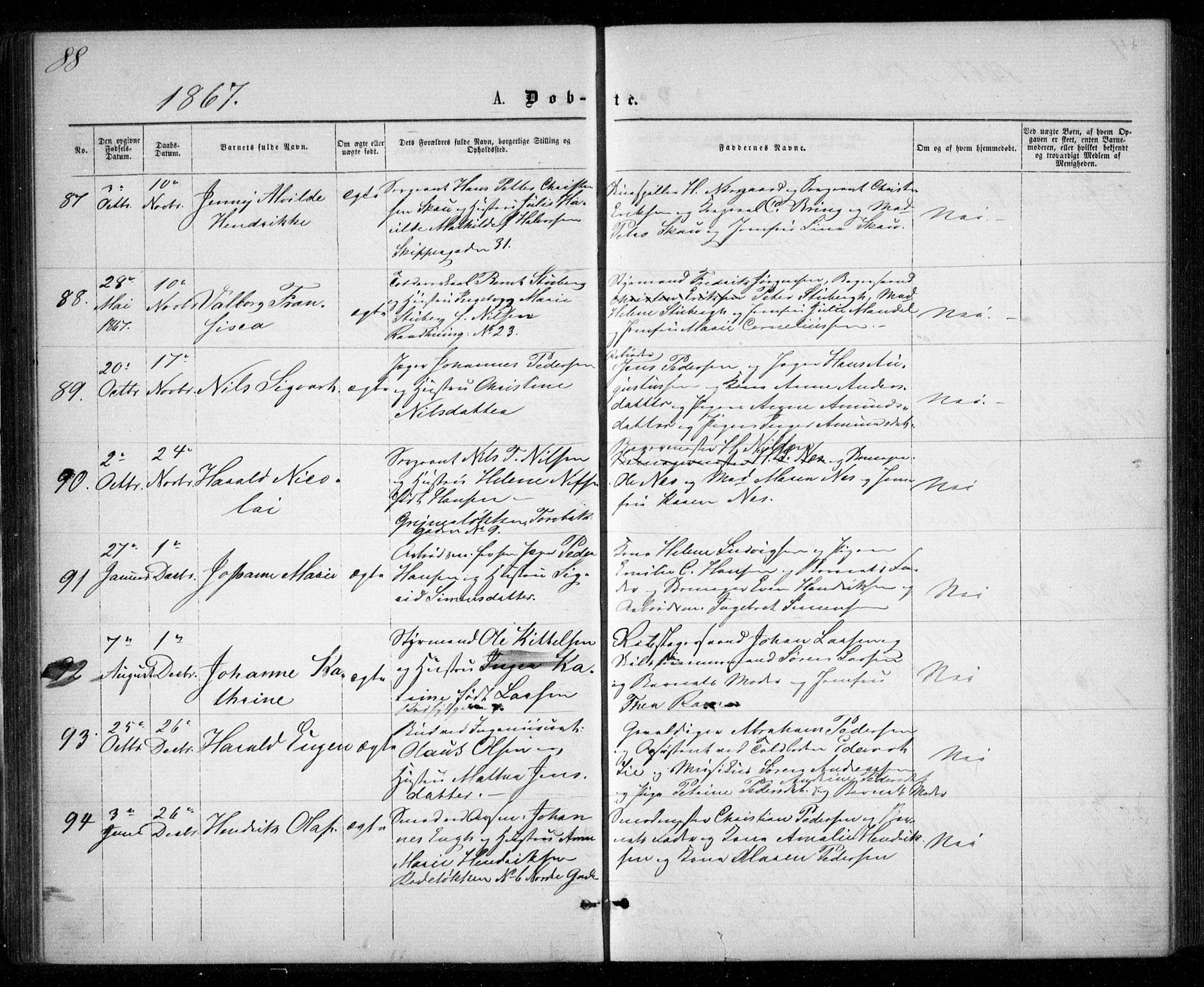 Garnisonsmenigheten Kirkebøker, SAO/A-10846/G/Ga/L0006: Parish register (copy) no. 6, 1860-1880, p. 88