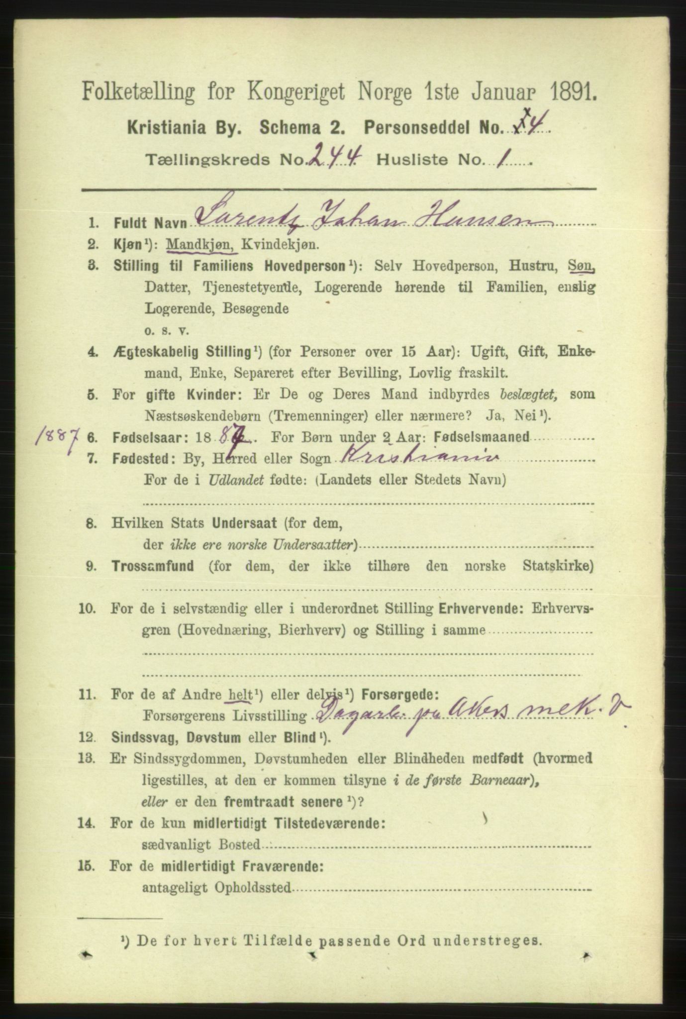 RA, 1891 census for 0301 Kristiania, 1891, p. 148454