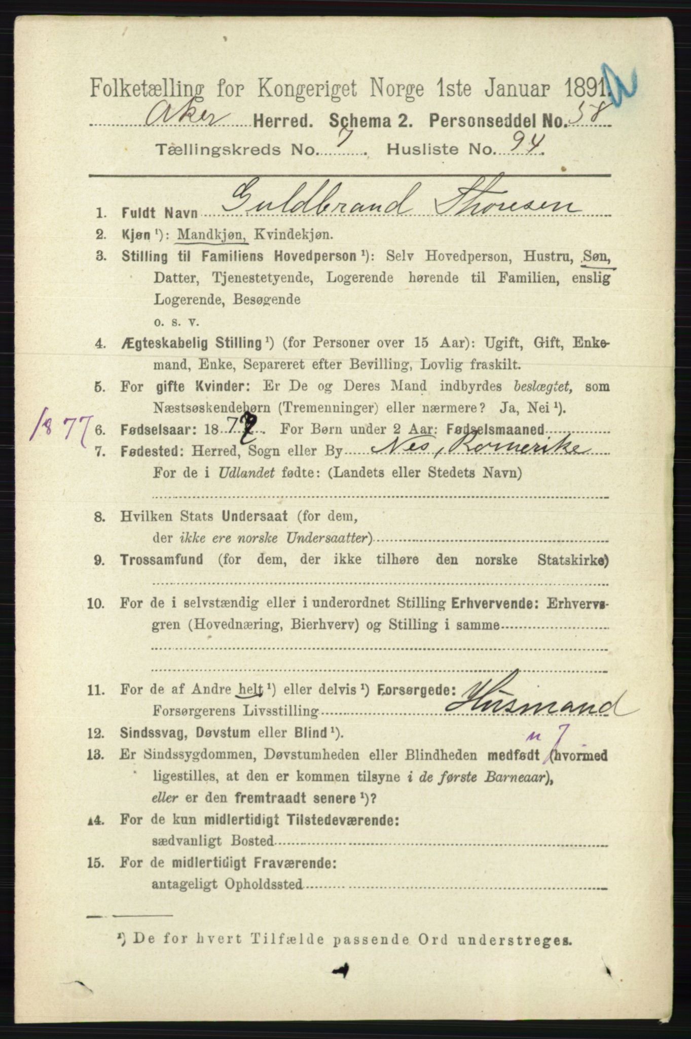 RA, 1891 census for 0218 Aker, 1891, p. 7101