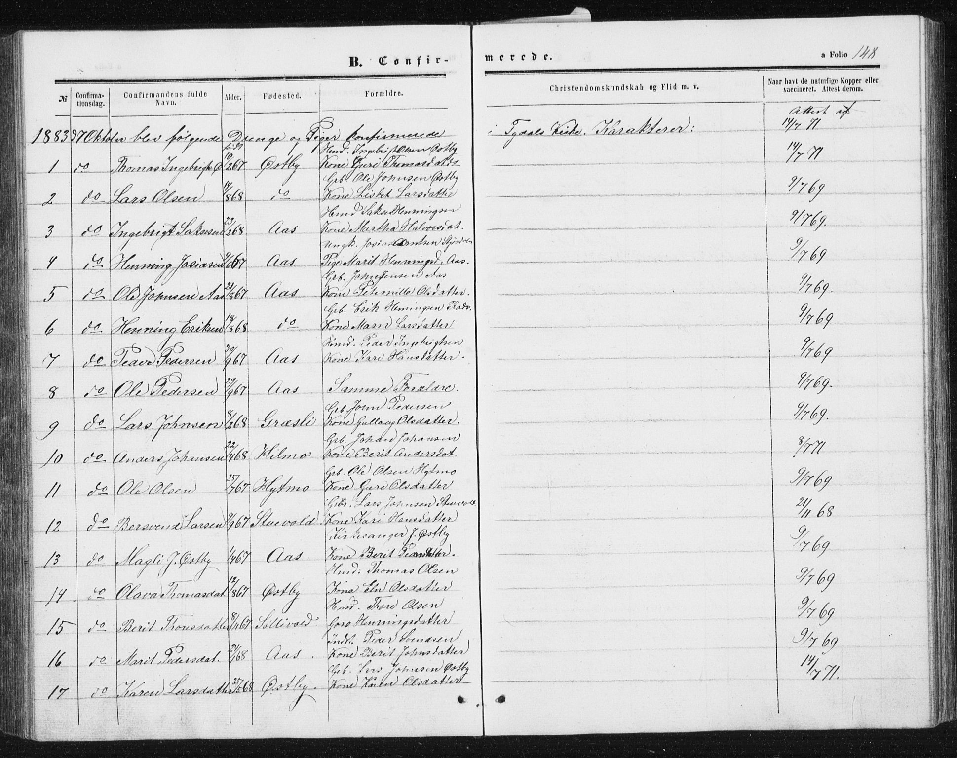 Ministerialprotokoller, klokkerbøker og fødselsregistre - Sør-Trøndelag, SAT/A-1456/698/L1166: Parish register (copy) no. 698C03, 1861-1887, p. 148