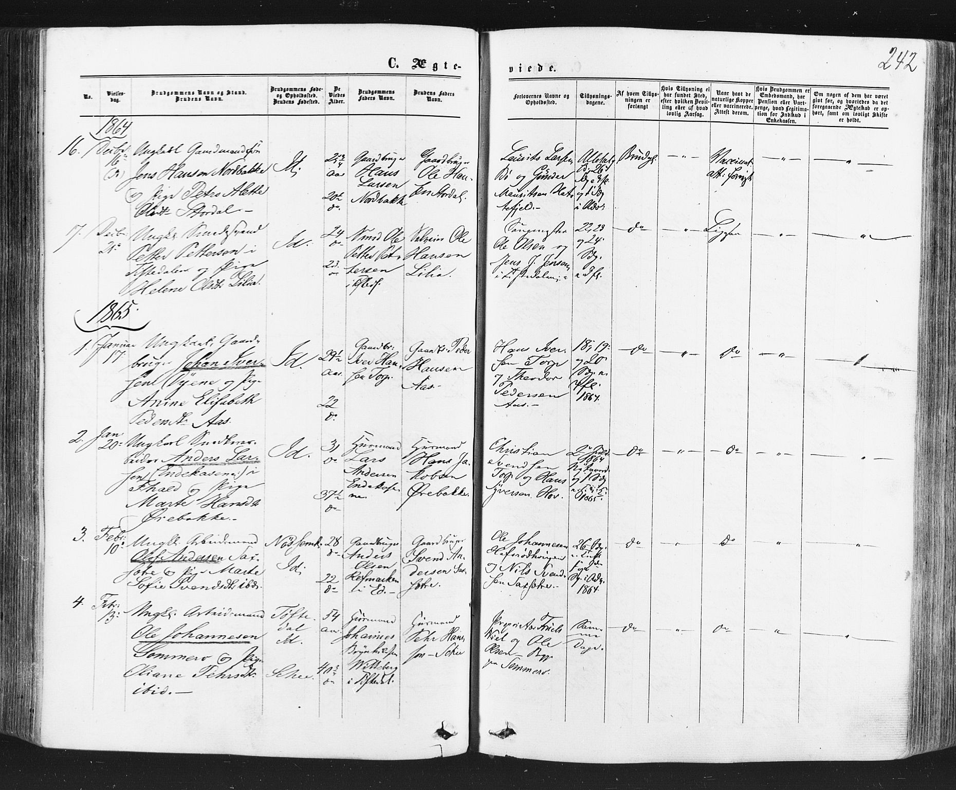 Idd prestekontor Kirkebøker, SAO/A-10911/F/Fc/L0005: Parish register (official) no. III 5, 1861-1877, p. 242