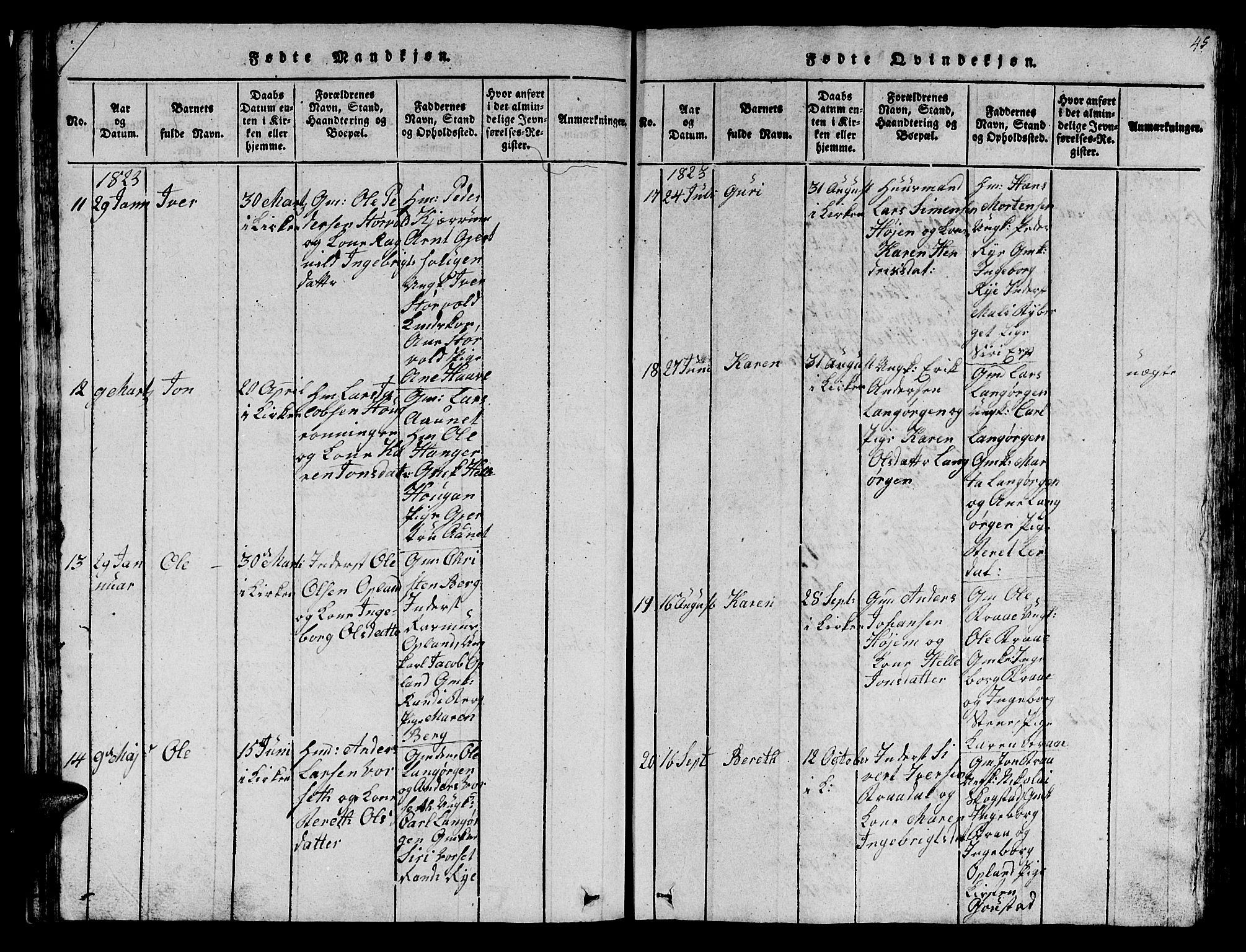 Ministerialprotokoller, klokkerbøker og fødselsregistre - Sør-Trøndelag, SAT/A-1456/612/L0385: Parish register (copy) no. 612C01, 1816-1845, p. 45