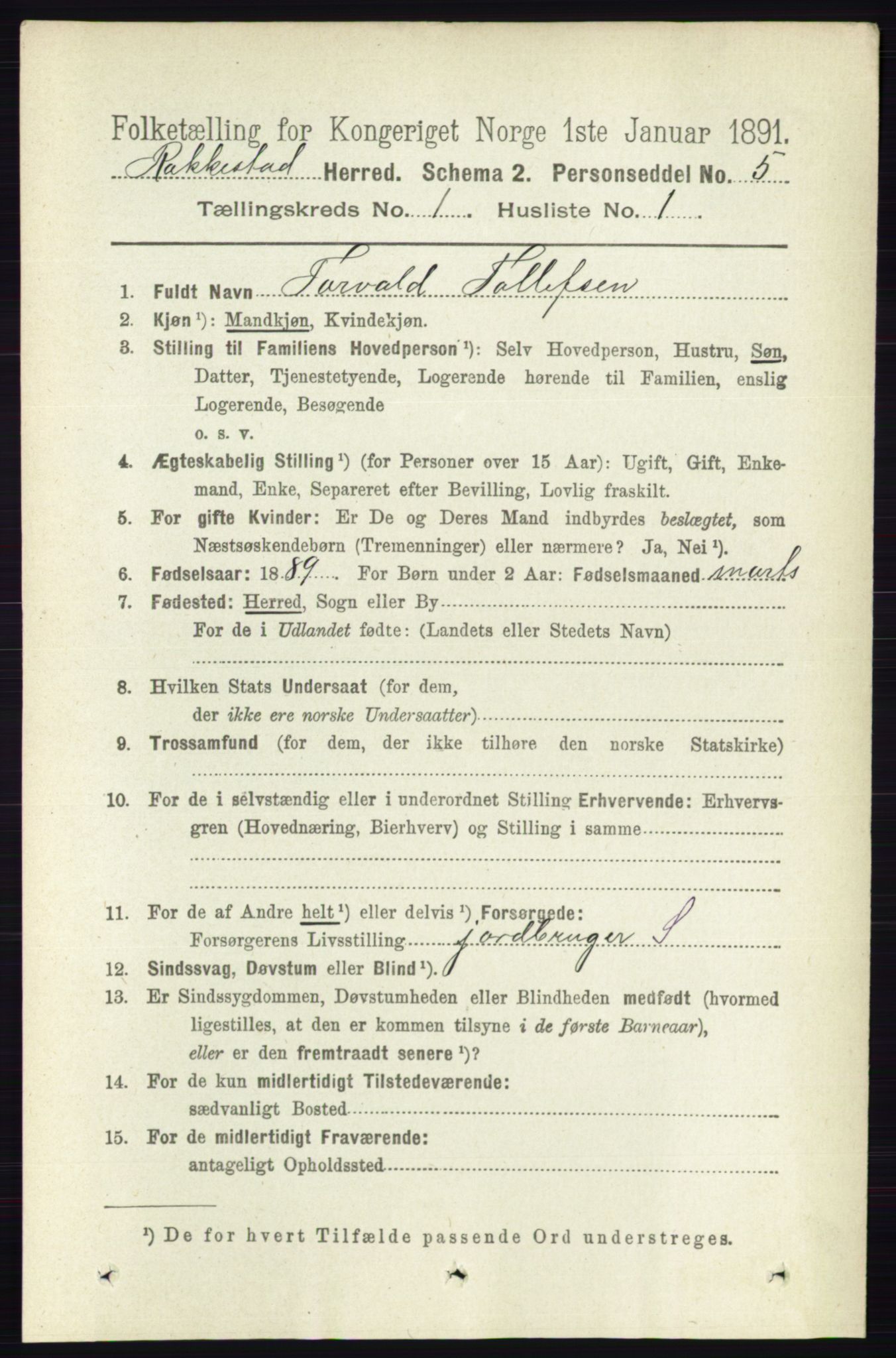 RA, 1891 census for 0128 Rakkestad, 1891, p. 121