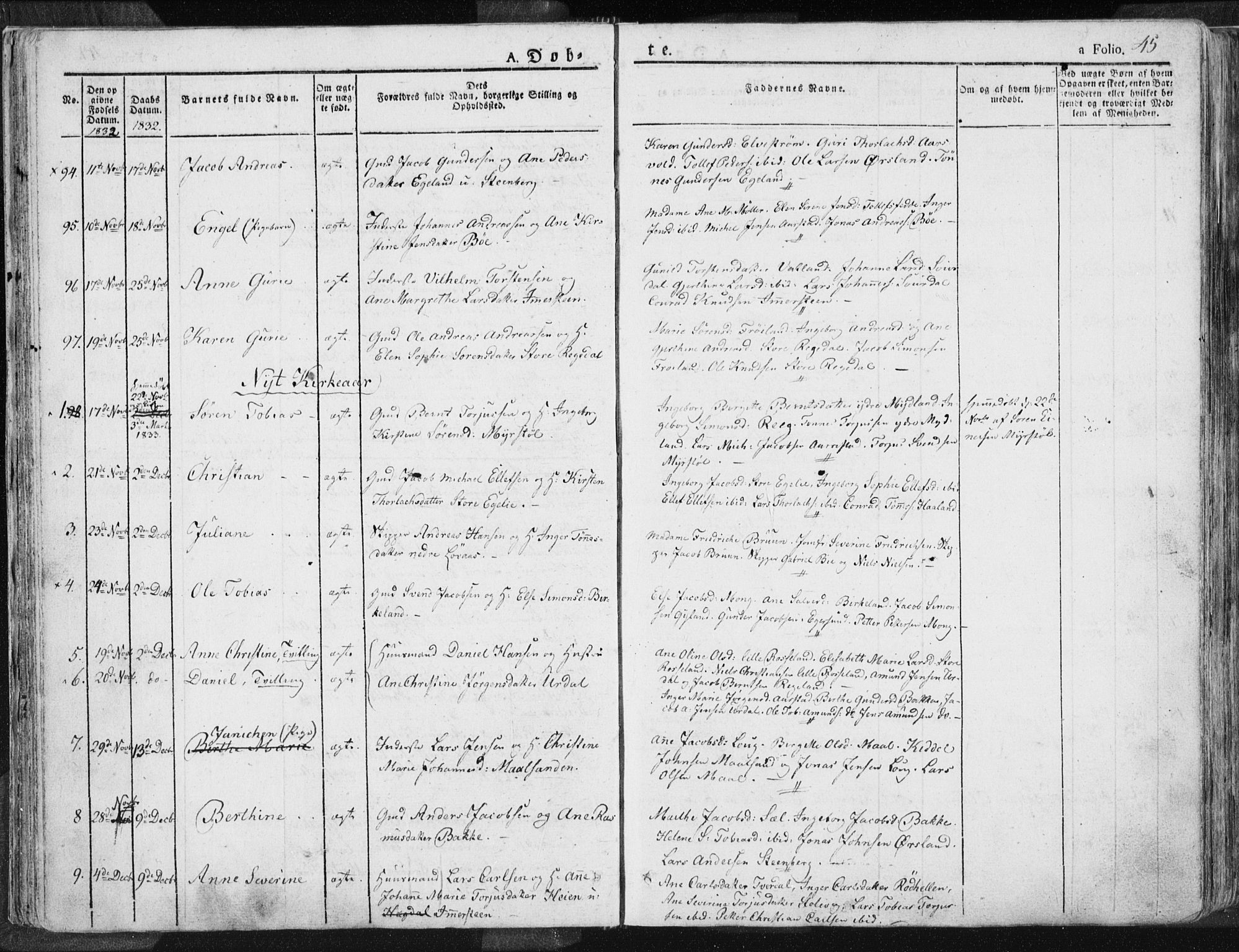 Sokndal sokneprestkontor, SAST/A-101808: Parish register (official) no. A 7.1, 1826-1842, p. 45