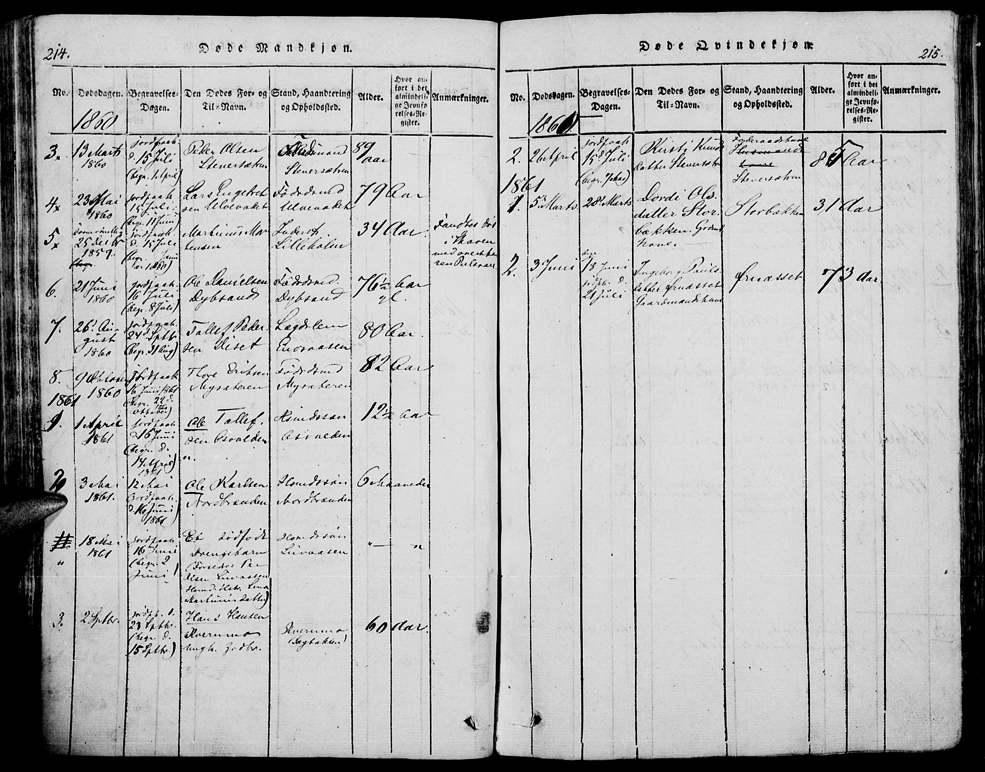 Trysil prestekontor, AV/SAH-PREST-046/H/Ha/Hab/L0005: Parish register (copy) no. 5, 1814-1877, p. 214-215