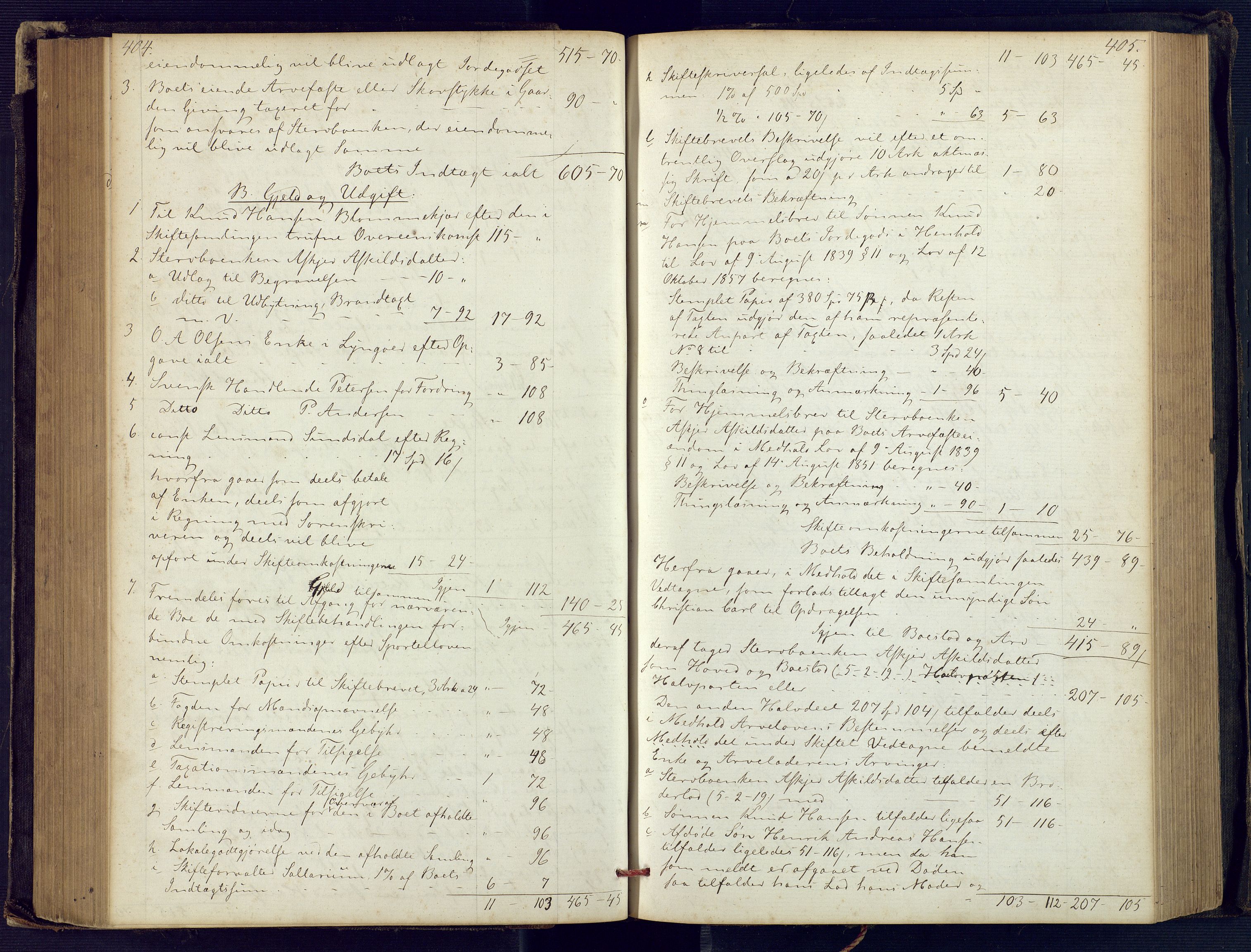 Holt sorenskriveri, SAK/1221-0002/H/Hc/L0029: Skifteutlodningsprotokoll nr. 4 med løst register, 1857-1862, p. 404-405