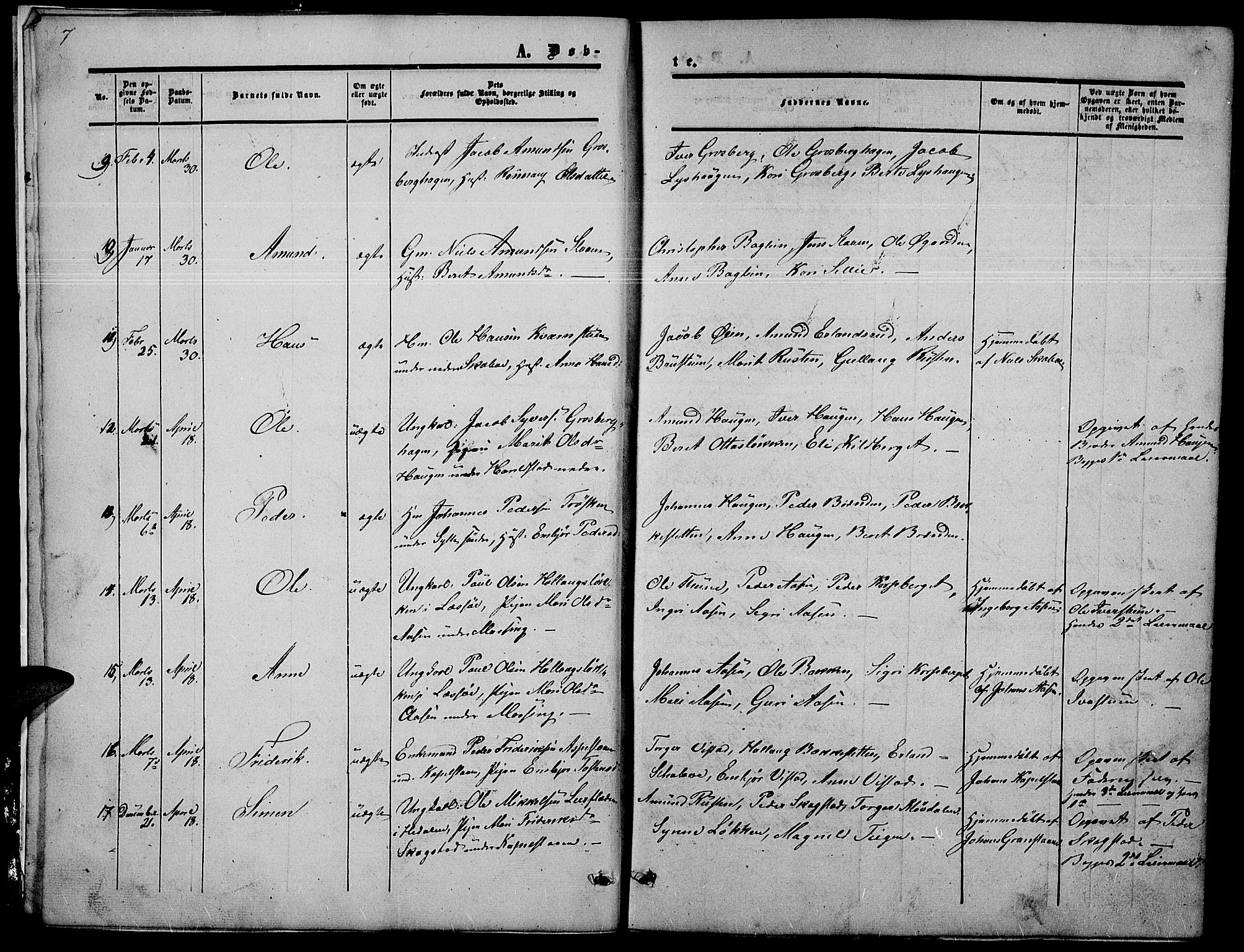 Nord-Fron prestekontor, SAH/PREST-080/H/Ha/Hab/L0002: Parish register (copy) no. 2, 1851-1883, p. 7