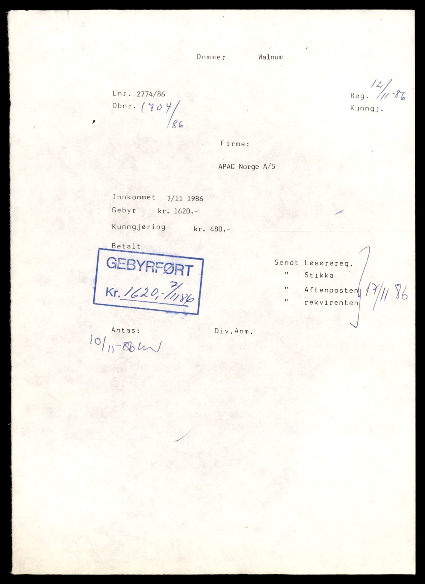 Asker og Bærum tingrett, AV/SAT-A-10379/K/Kb/Kbb/L0048: Aksjeselskap i Bærum, Ap - Asc, 1944-1989, p. 1