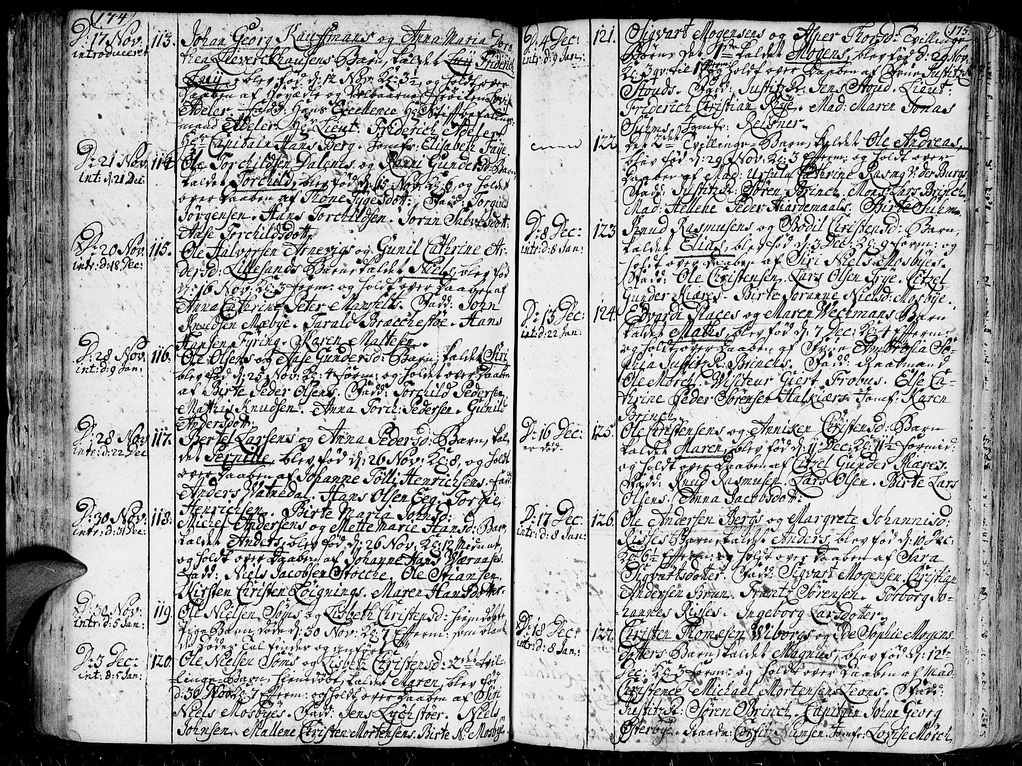 Kristiansand domprosti, SAK/1112-0006/F/Fa/L0001: Parish register (official) no. A 1, 1734-1793, p. 174-175