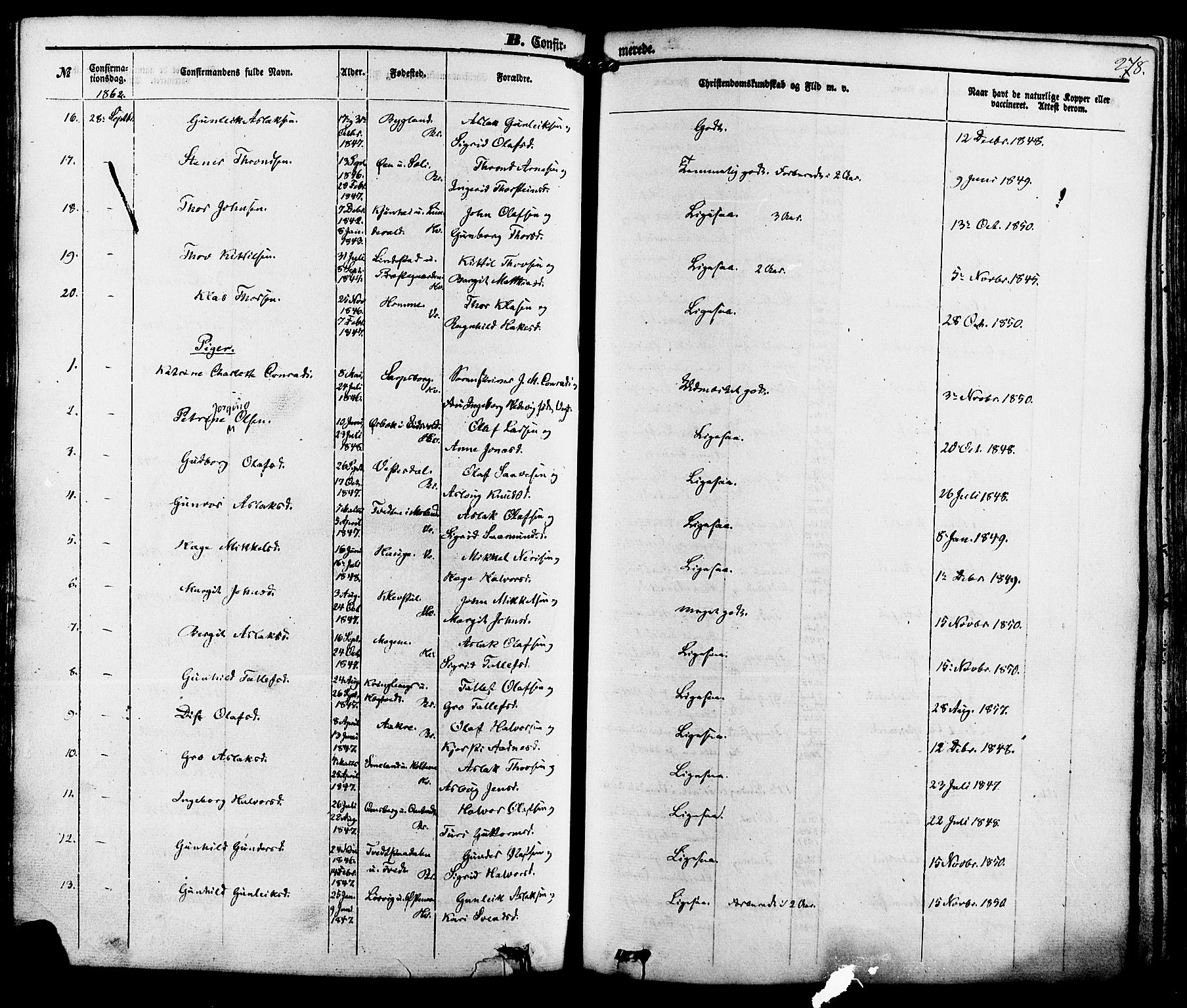 Kviteseid kirkebøker, SAKO/A-276/F/Fa/L0007: Parish register (official) no. I 7, 1859-1881, p. 278
