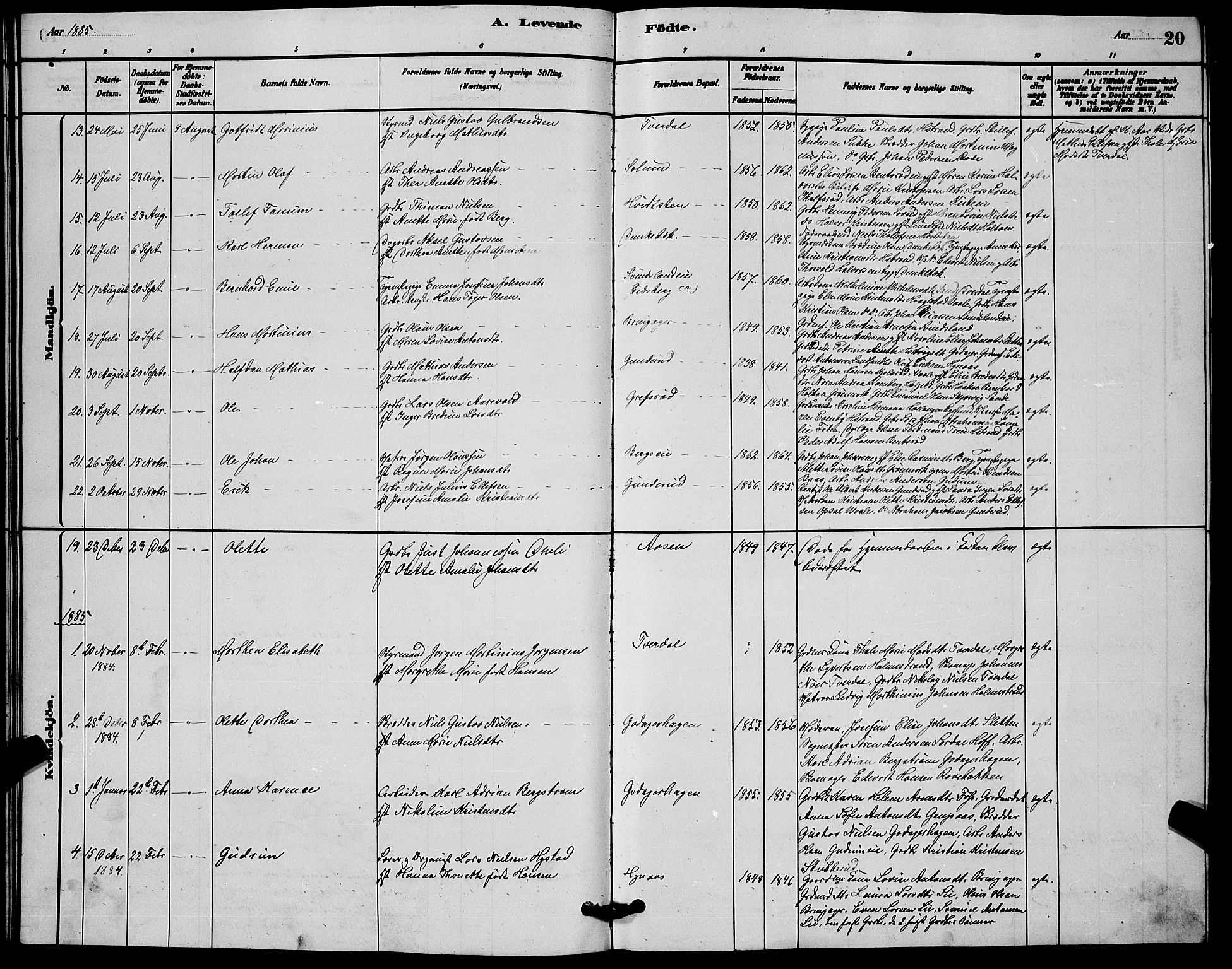 Botne kirkebøker, SAKO/A-340/G/Ga/L0003: Parish register (copy) no. I 3, 1878-1898, p. 20