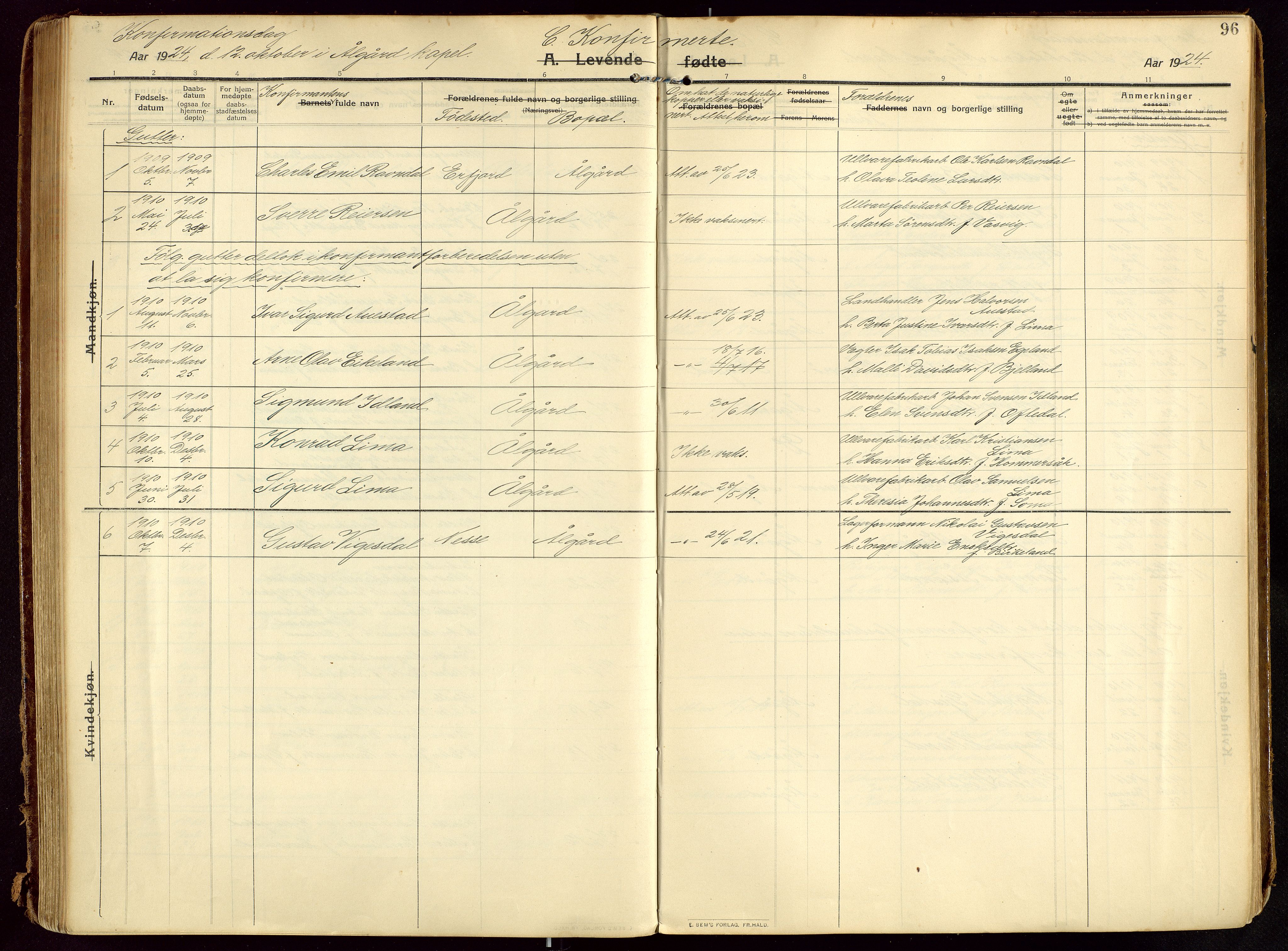 Lye sokneprestkontor, AV/SAST-A-101794/002/B/L0001: Parish register (official) no. A 13, 1910-1925, p. 96