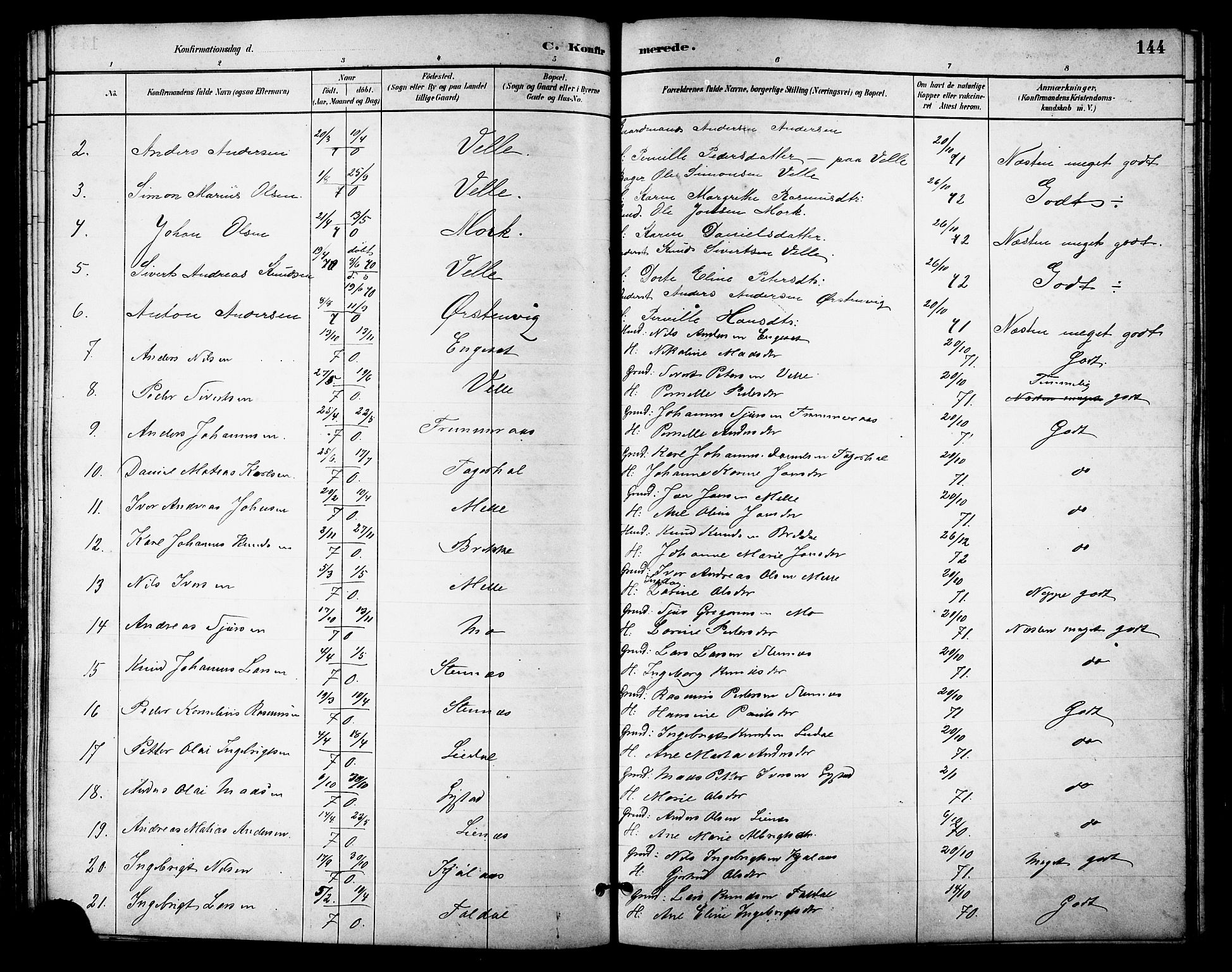 Ministerialprotokoller, klokkerbøker og fødselsregistre - Møre og Romsdal, SAT/A-1454/513/L0189: Parish register (copy) no. 513C03, 1883-1904, p. 144