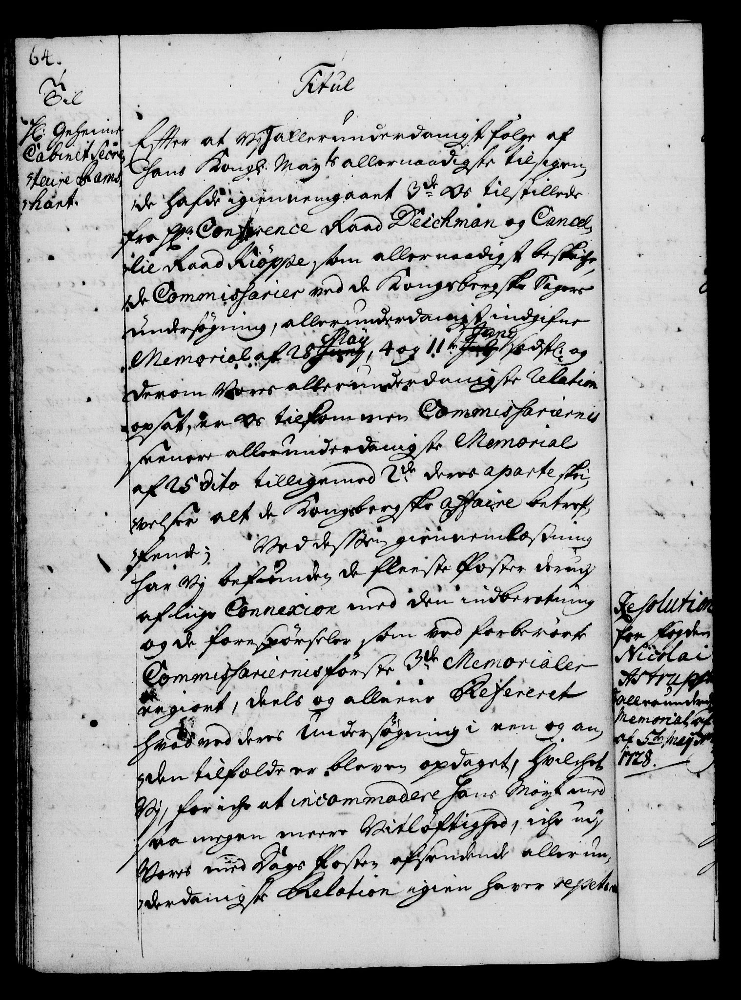 Rentekammeret, Kammerkanselliet, AV/RA-EA-3111/G/Gg/Gga/L0003: Norsk ekspedisjonsprotokoll med register (merket RK 53.3), 1727-1734, p. 64