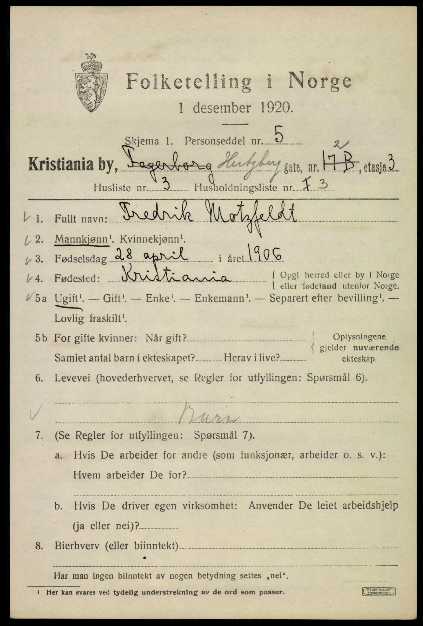 SAO, 1920 census for Kristiania, 1920, p. 292455