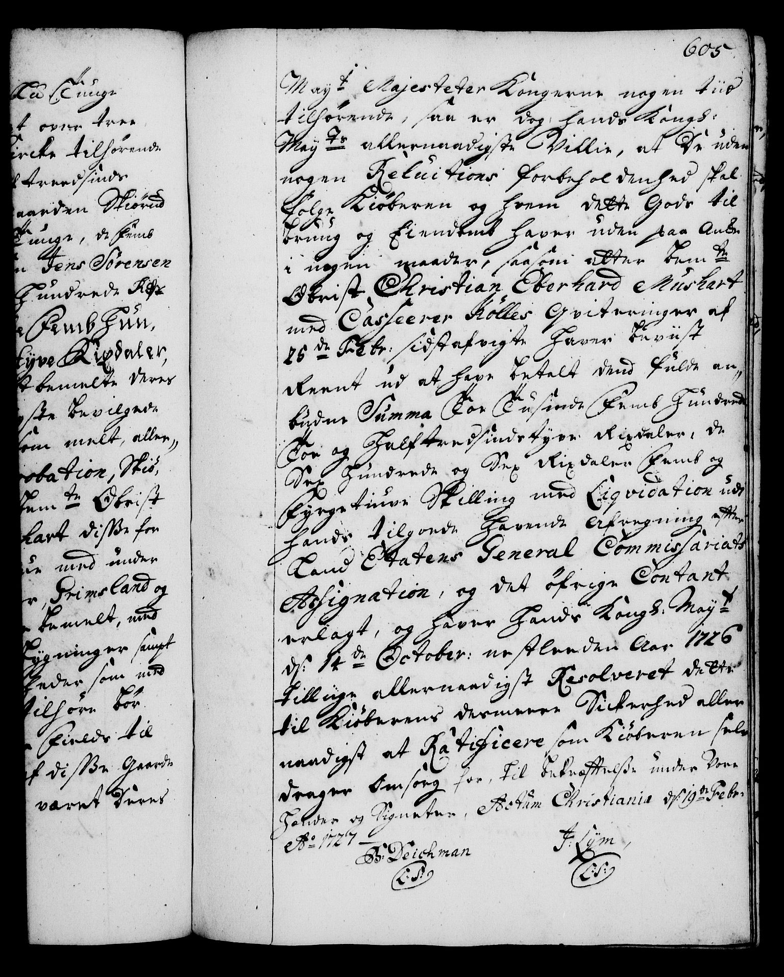Rentekammeret, Kammerkanselliet, RA/EA-3111/G/Gg/Gga/L0002: Norsk ekspedisjonsprotokoll med register (merket RK 53.2), 1723-1727, p. 605